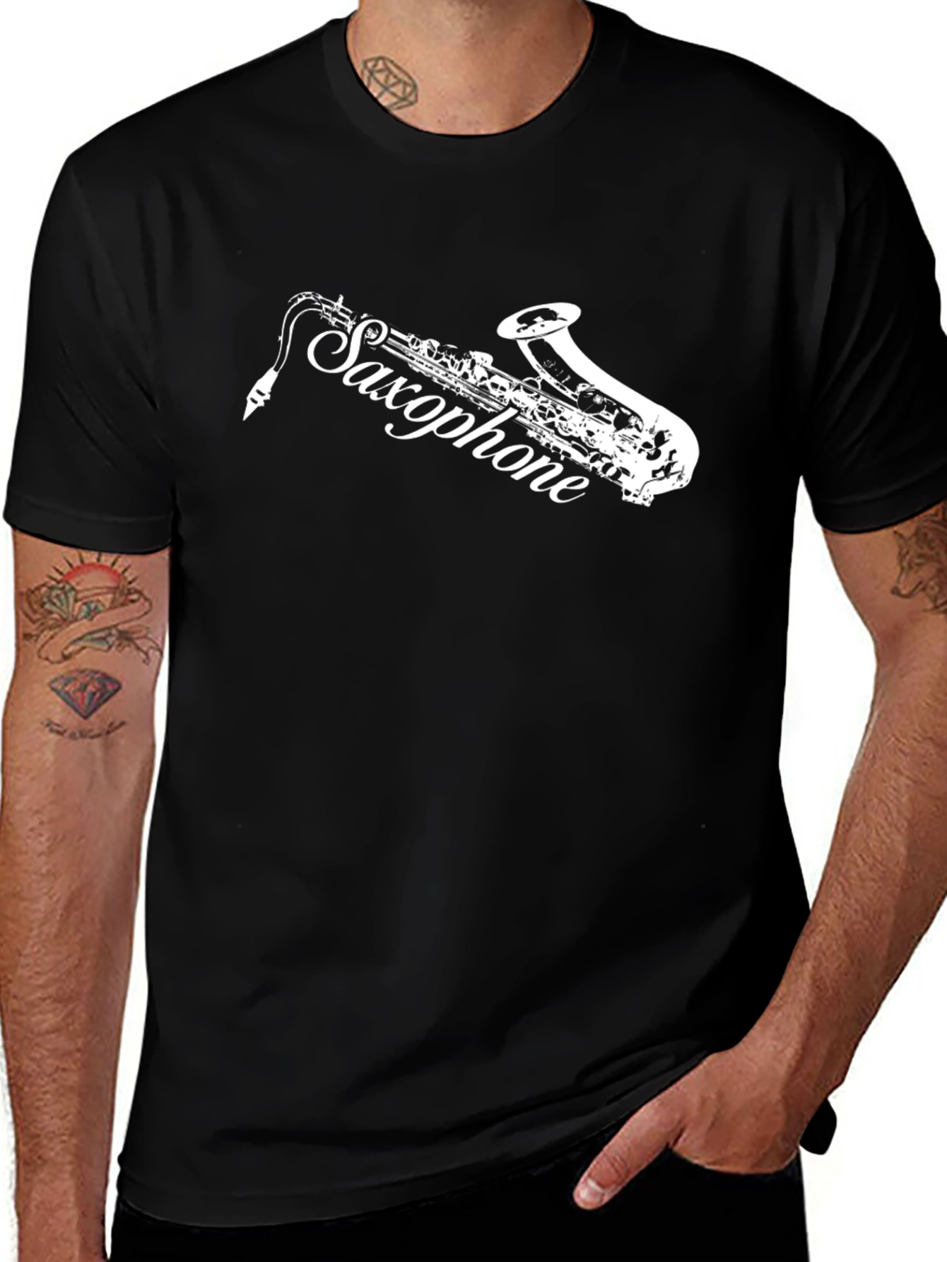 Variant 19 of Saxophone Music Lover T-Shirt - Black Cotton Tee