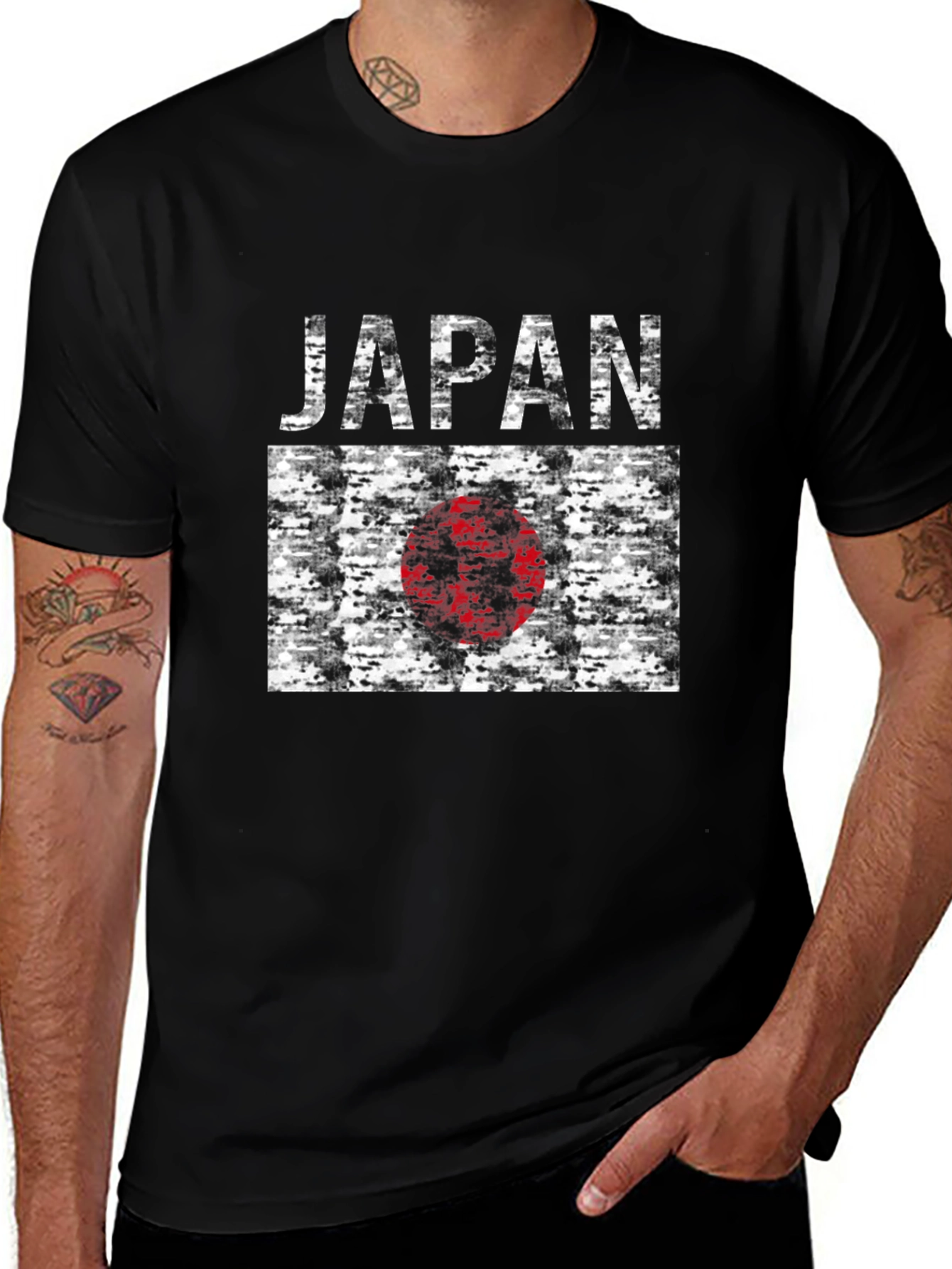 Japan Flag Graphic Tee - Black Cotton T-Shirt