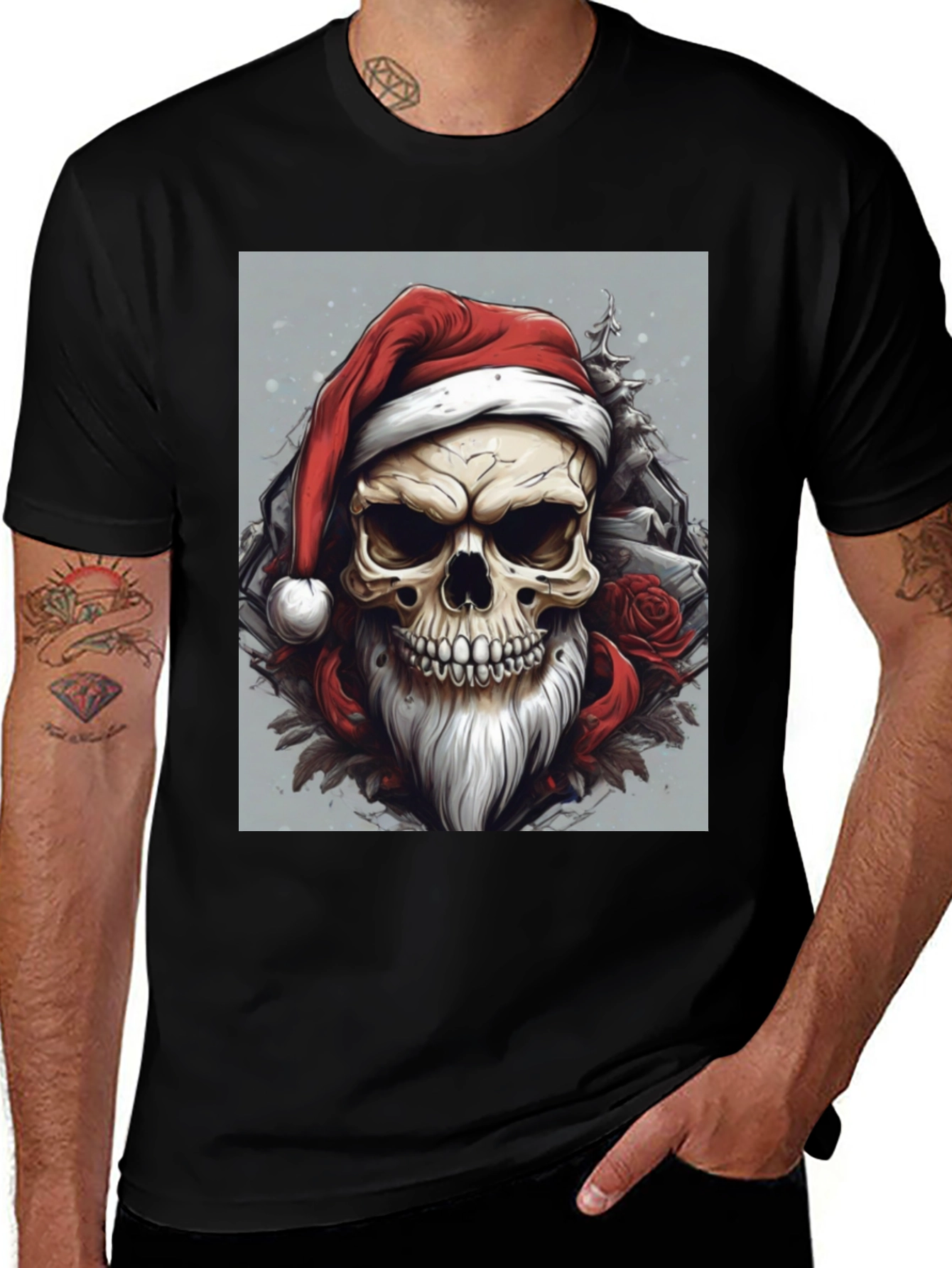 Skull Santa T-Shirt - Festive & Edgy Design