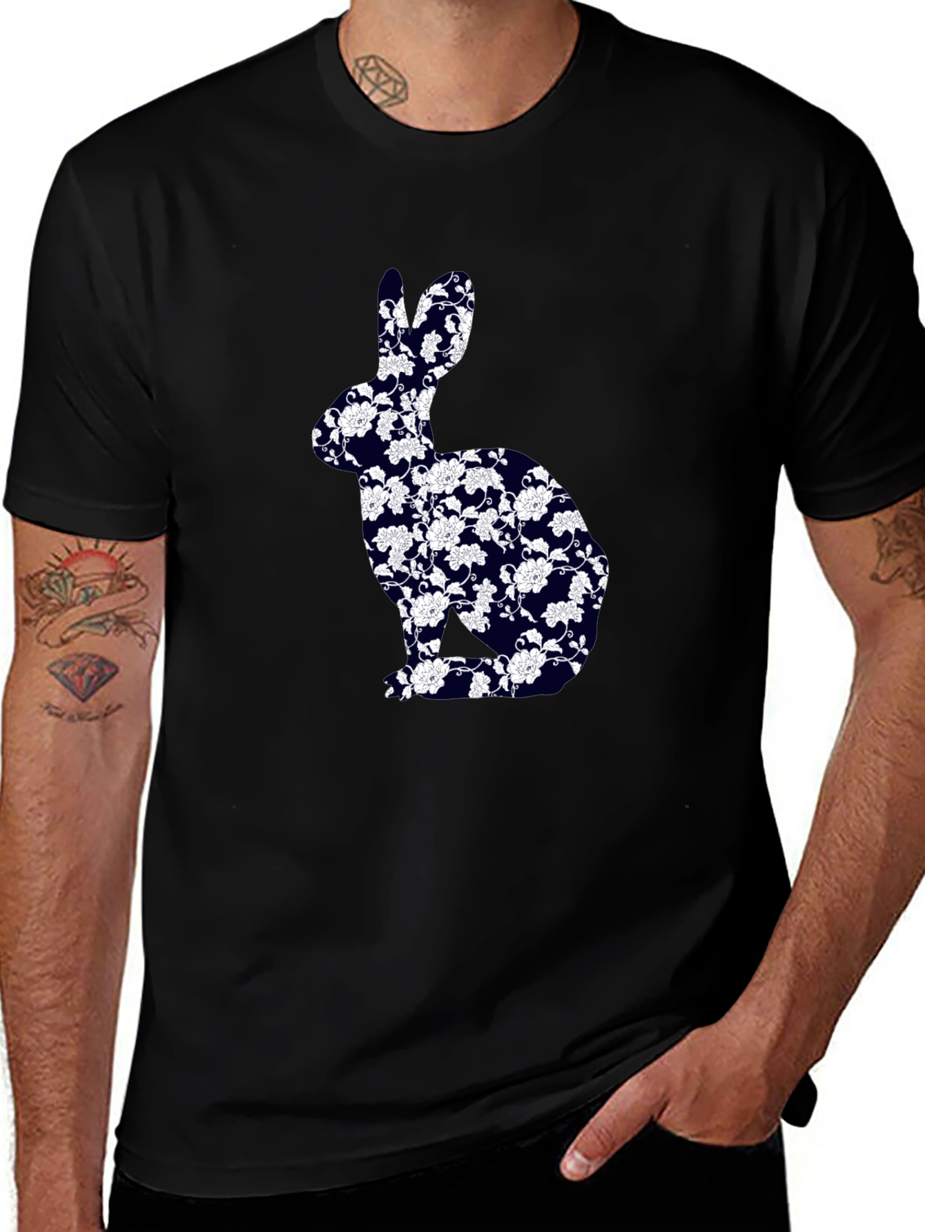 Variant 8 of Floral Bunny Graphic Tee - Black