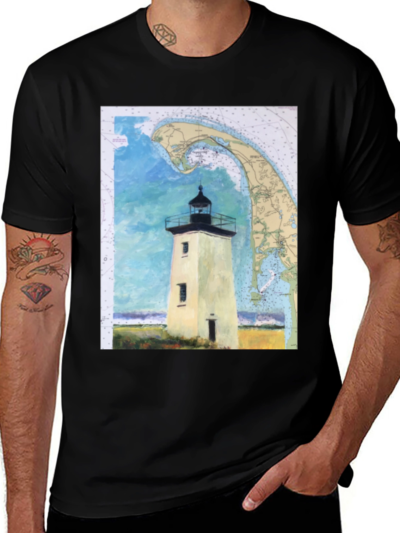 Variant 26 of Coastal Lighthouse Map Graphic Tee - Nautical Style