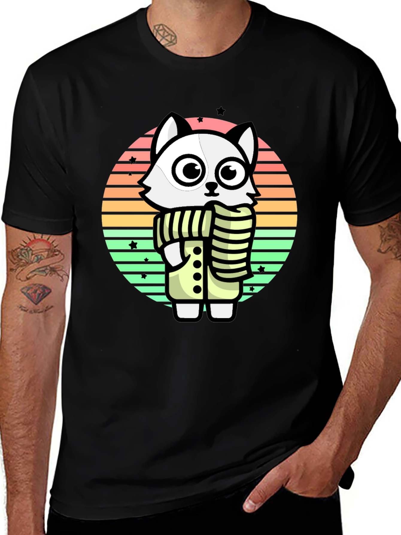 Variant 21 of Cartoon Cat T-Shirt with Sunset Graphic Design