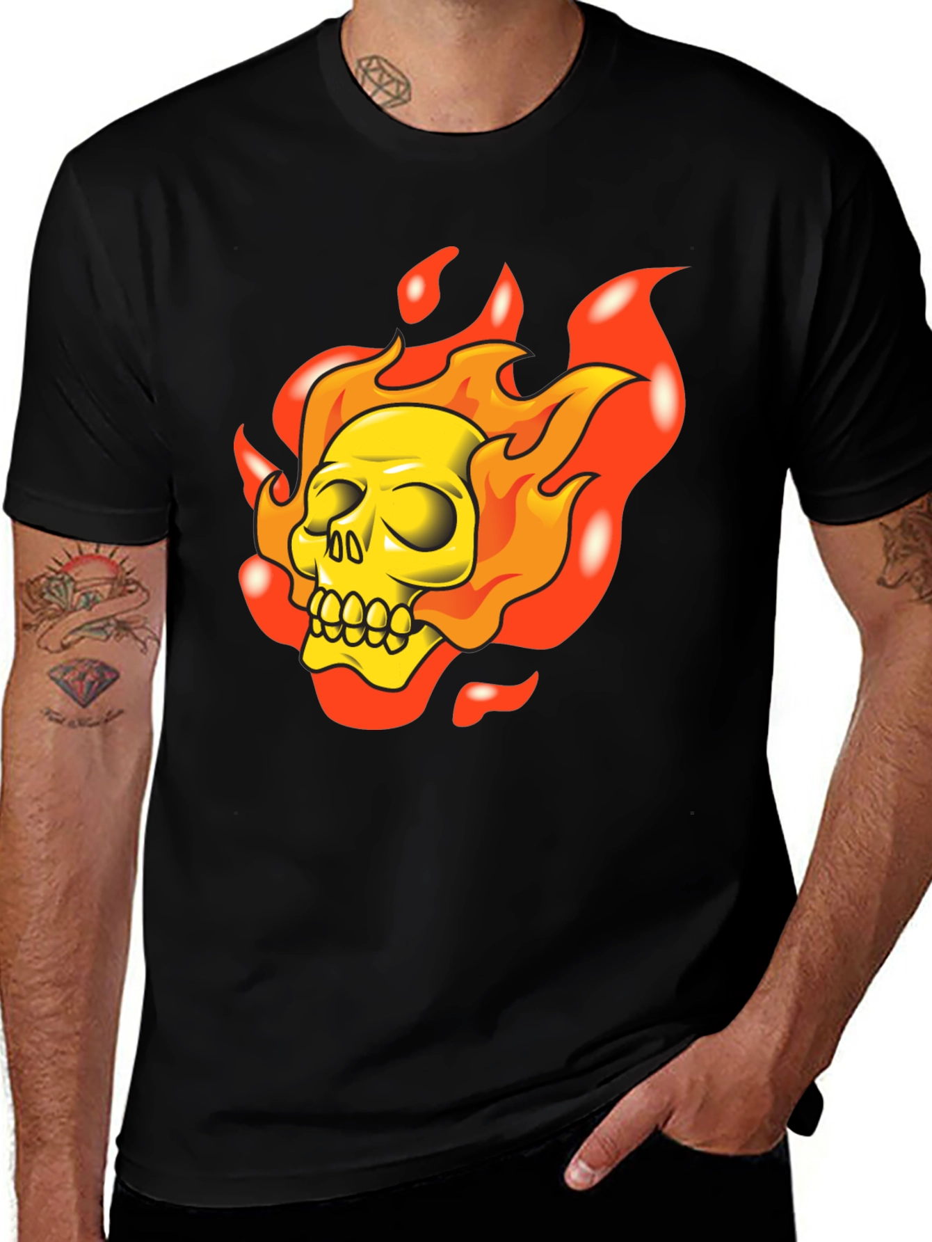 Variant 28 of Flaming Skull Graphic T-Shirt - Rocker Style