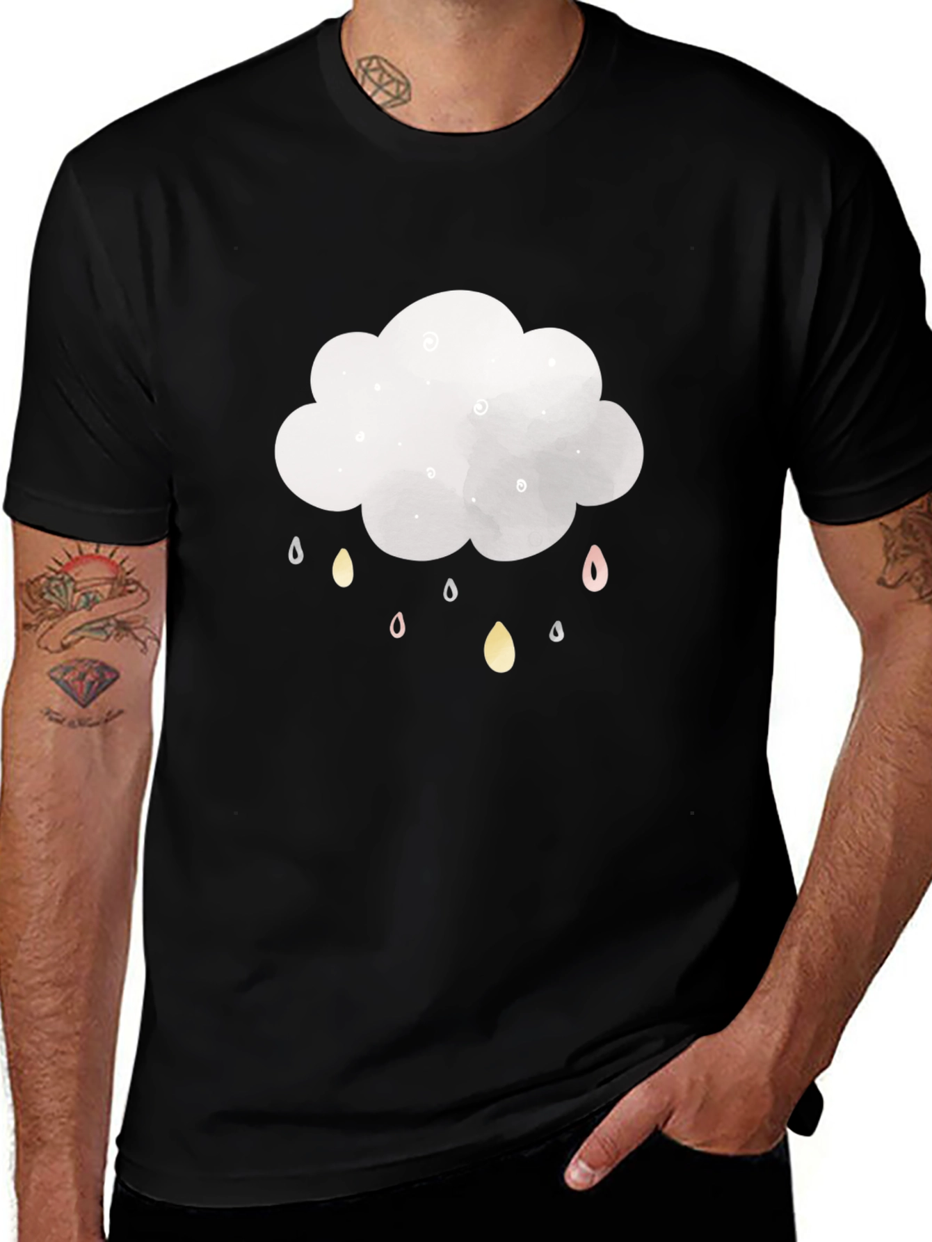 Variant 21 of Cloud Raindrop Graphic T-Shirt - Stylish Black Tee