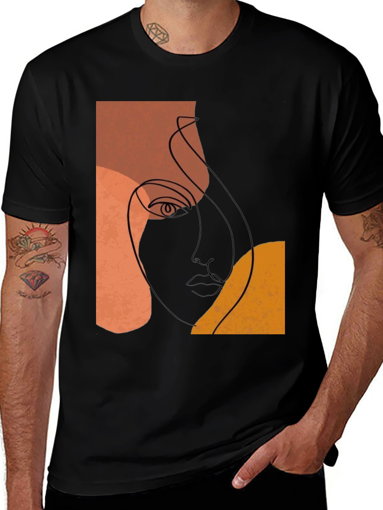 Variant 27 of Abstract Face Line Art Black T-Shirt