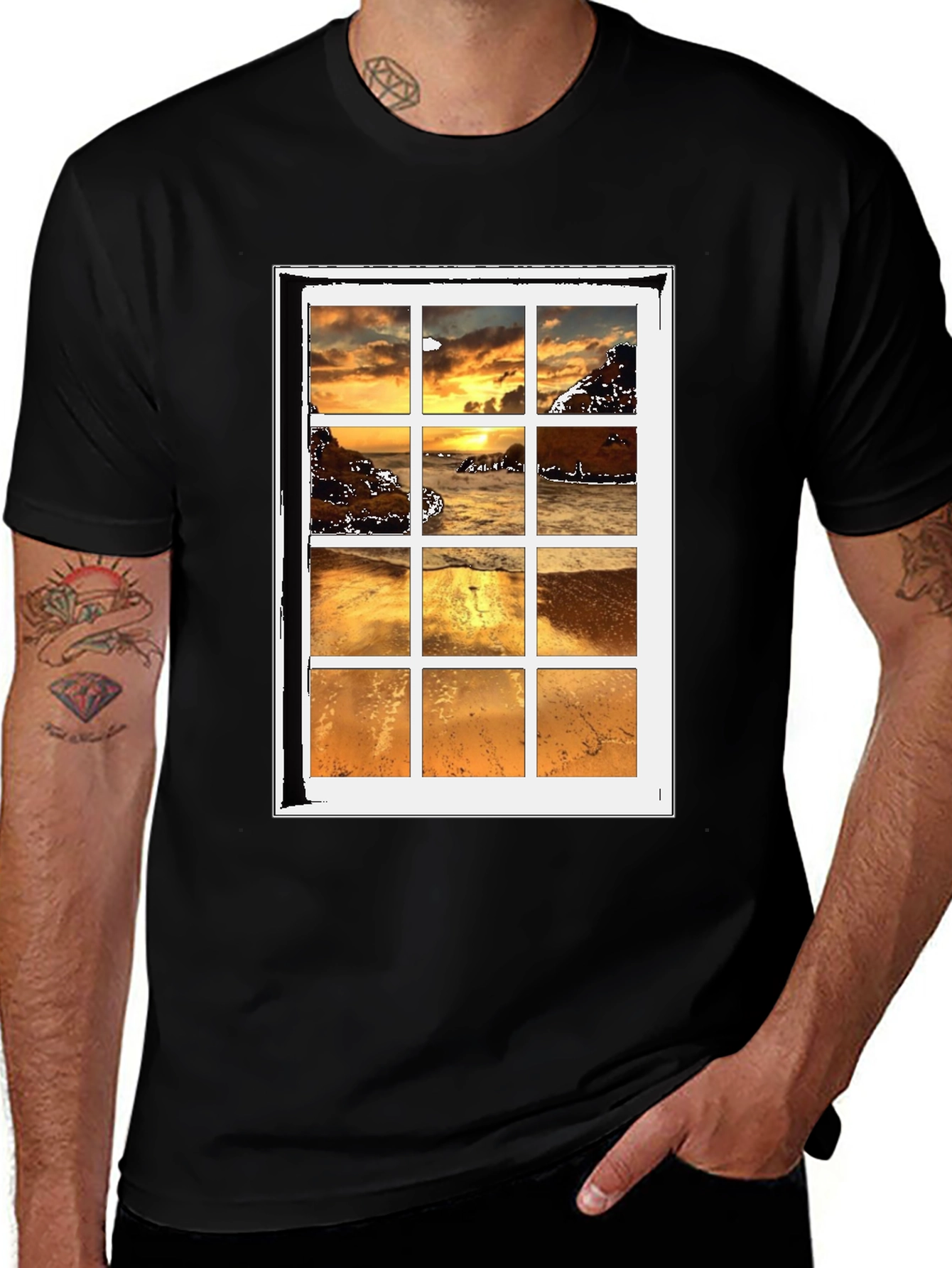 Variant 19 of Sunset View T-Shirt: Beach Scene Graphic Tee