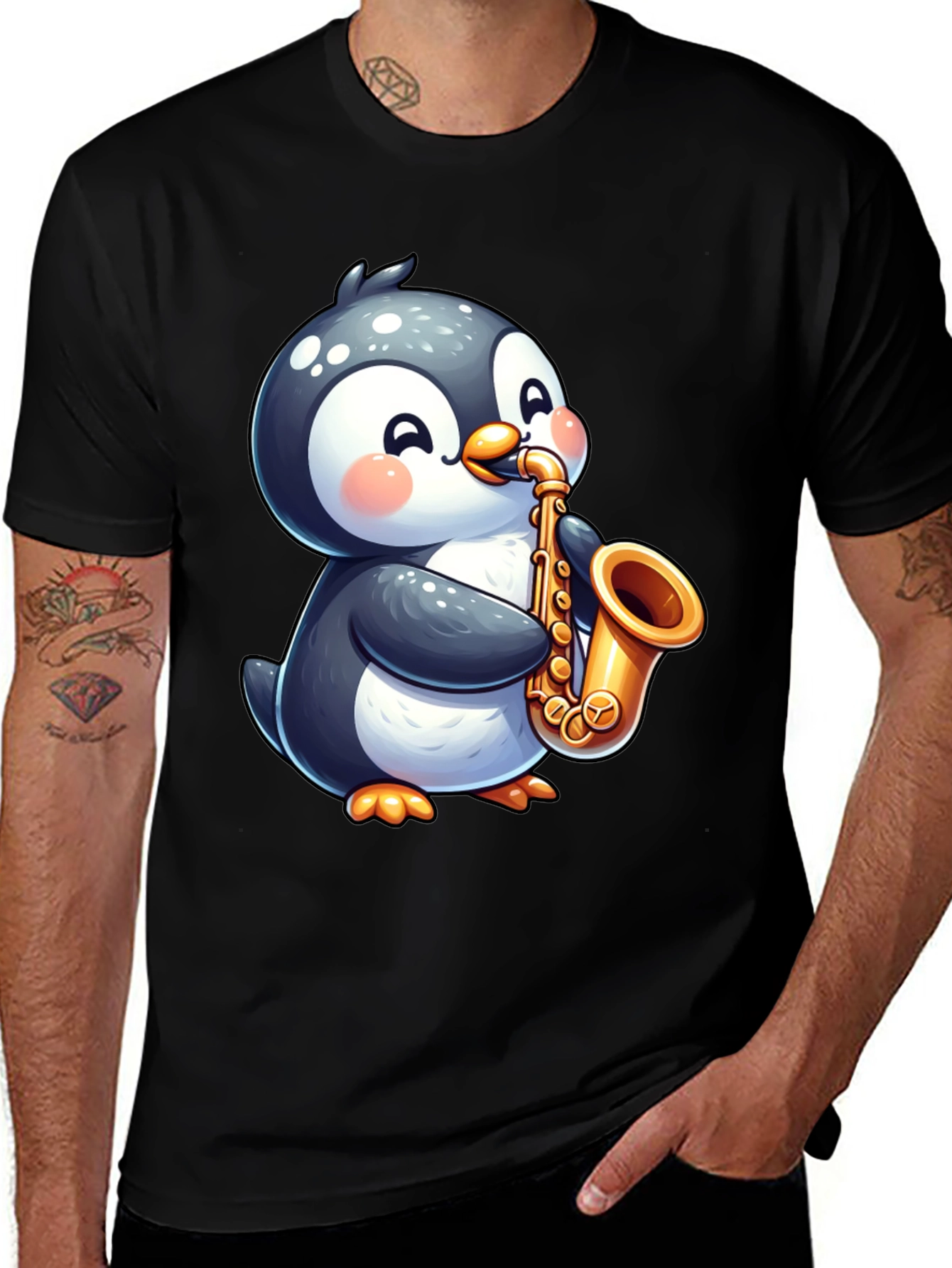 Variant 24 of Penguin Saxophone Black T-Shirt - Musician Style