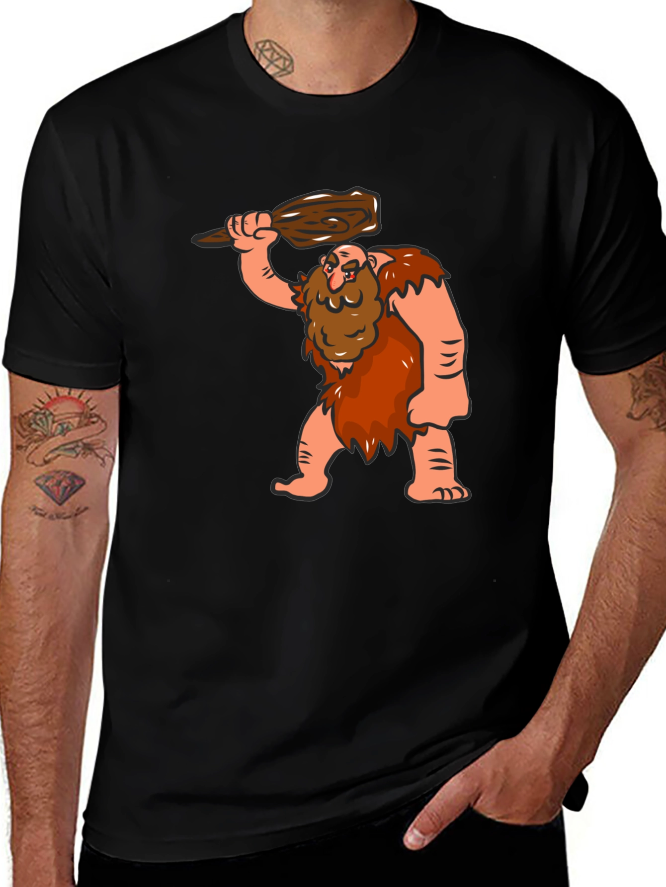 Variant 5 of Cartoon Caveman Black T-Shirt