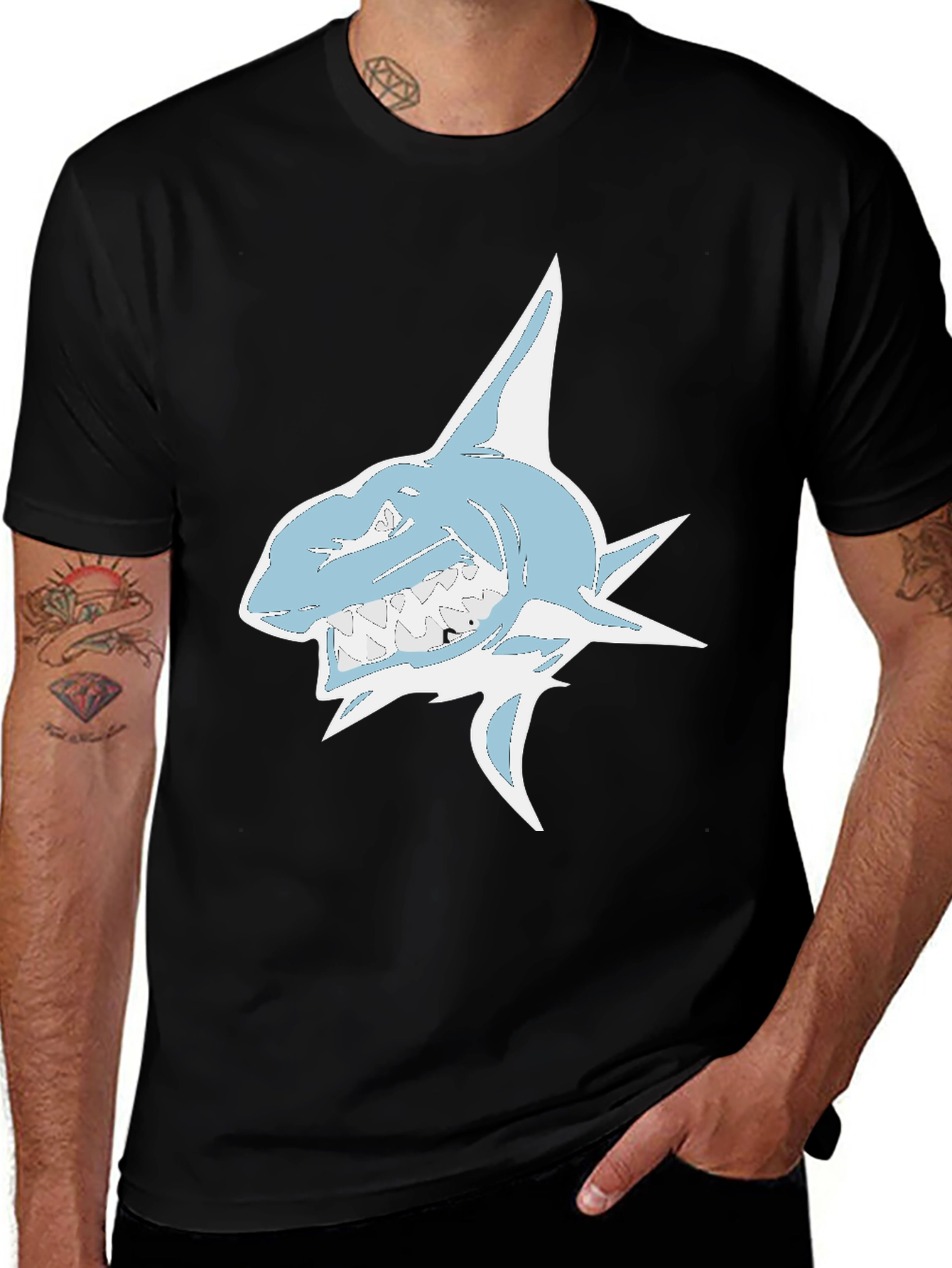Variant 5 of Shark Graphic Print Black T-Shirt