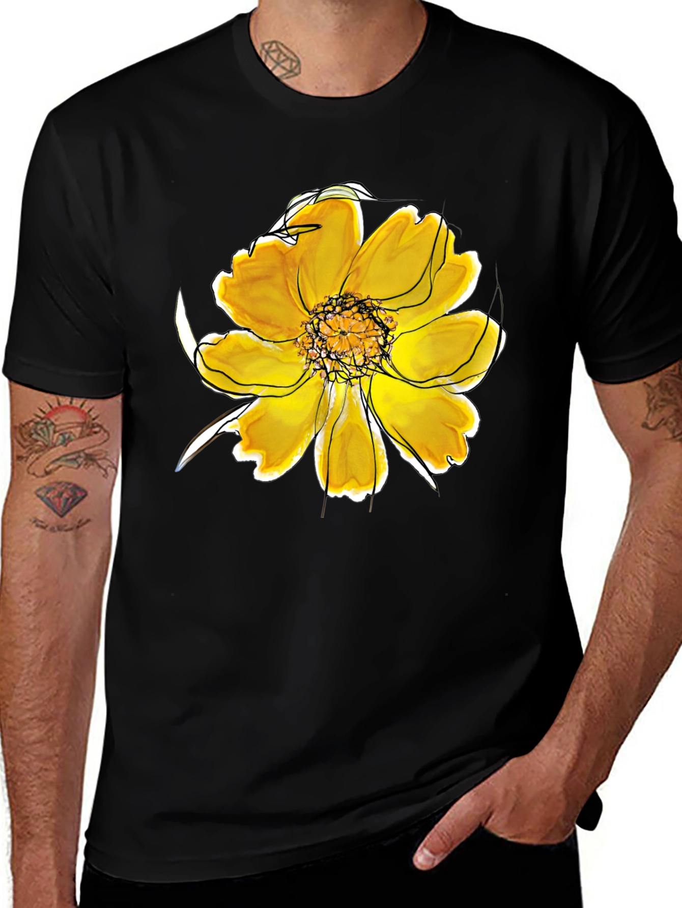 Variant 23 of Black T-Shirt with Floral Design