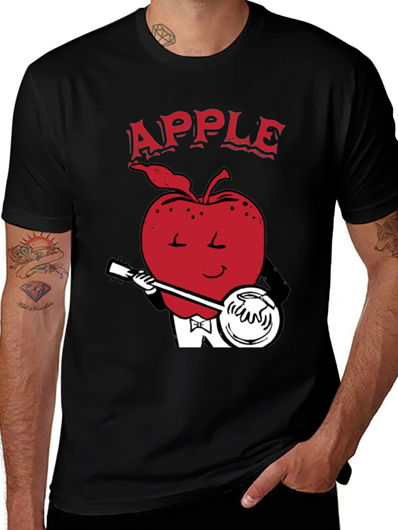 Variant 18 of Apple Playing Banjo Graphic Tee - Black