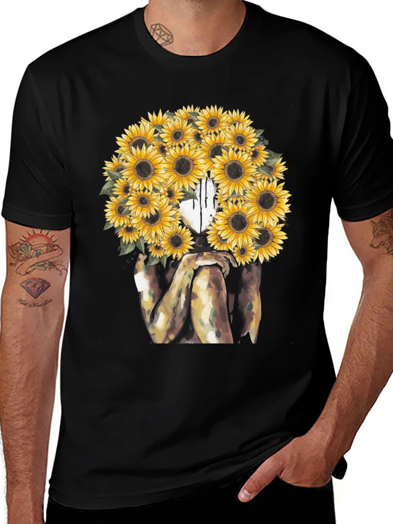 Variant 11 of Sunflower Woman Graphic T-Shirt - Artistic Black Tee