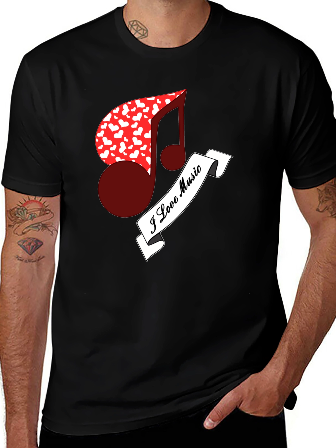 Variant 23 of I Love Music Tee - Heart Note Graphic