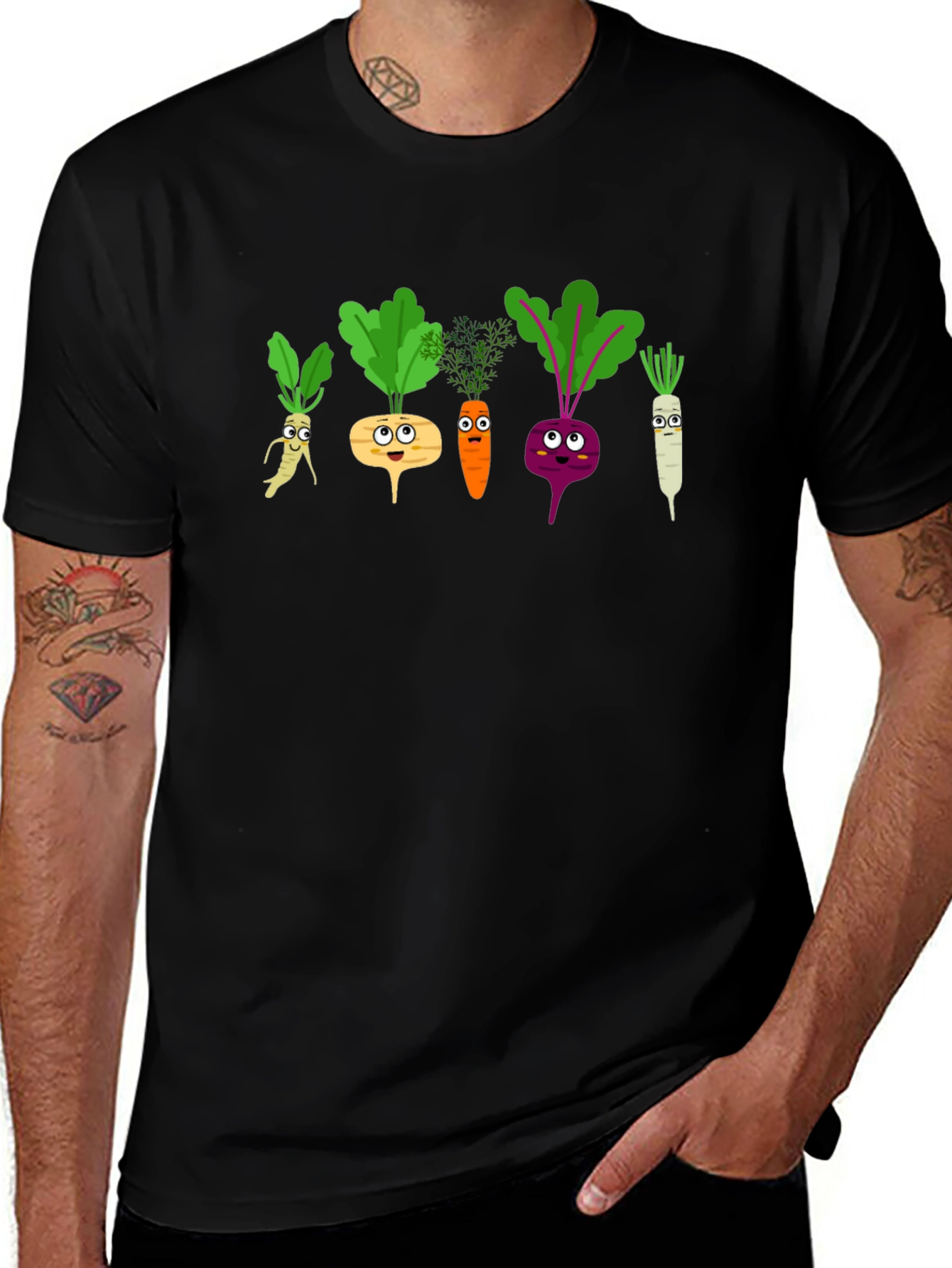 Cartoon Vegetables Graphic Tee - Fun Veggie T-Shirt