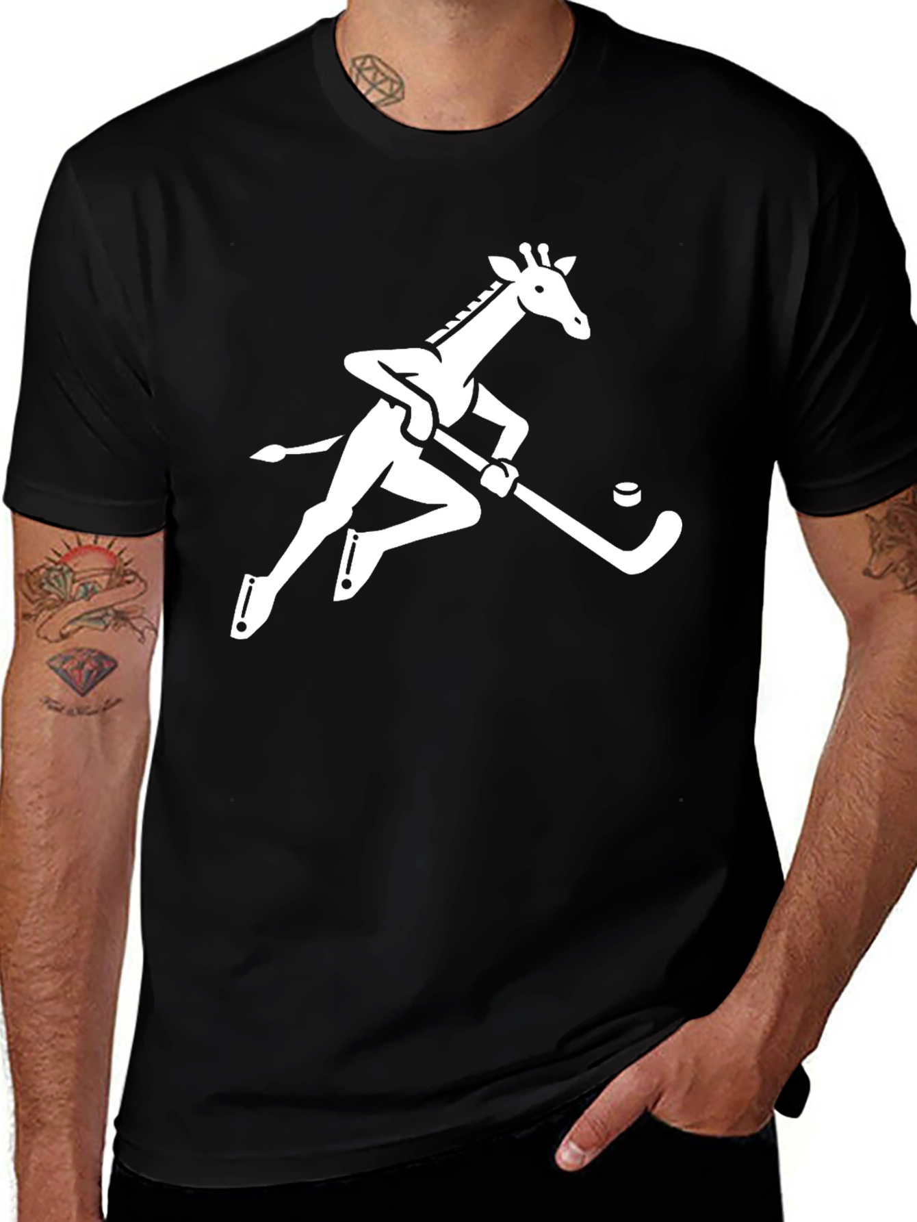 Variant 20 of Giraffe Hockey Player Graphic Tee - Black