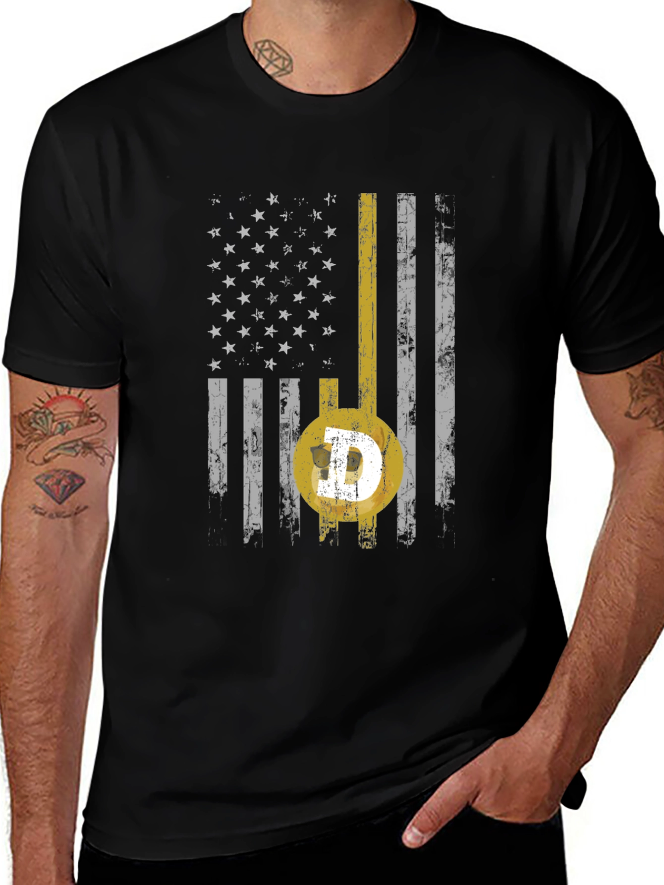 Dogecoin USA Flag Graphic Tee - Black