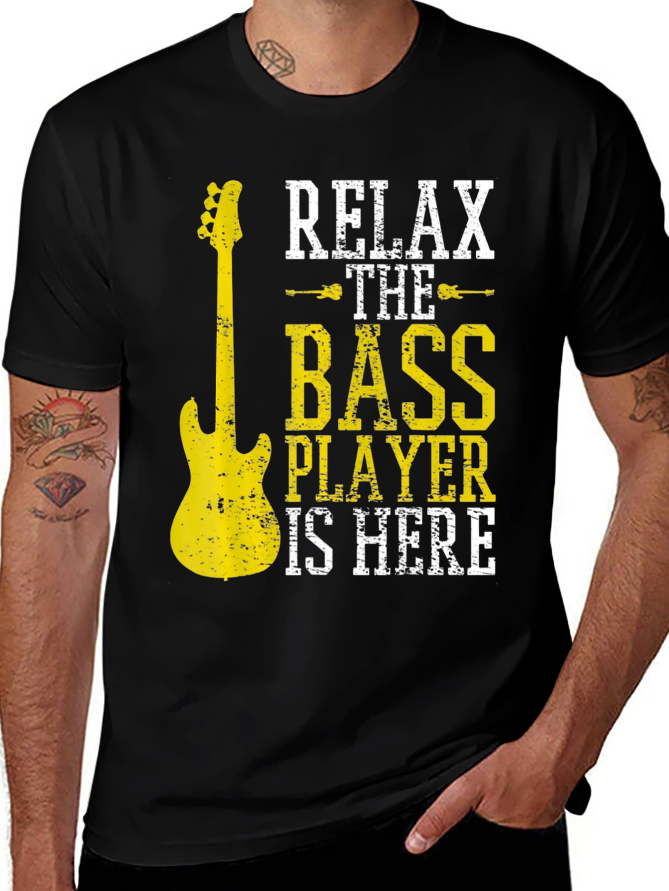 Variant 19 of Relax The Bass Player Is Here Black T-Shirt