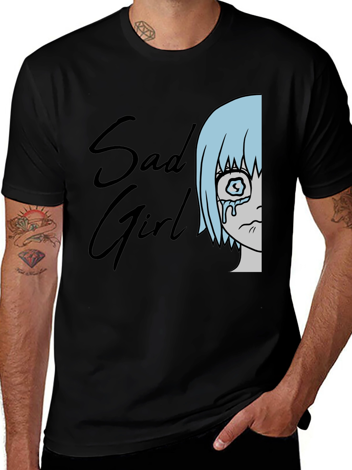 Variant 24 of Sad Girl Anime T-Shirt - Black Cotton Tee