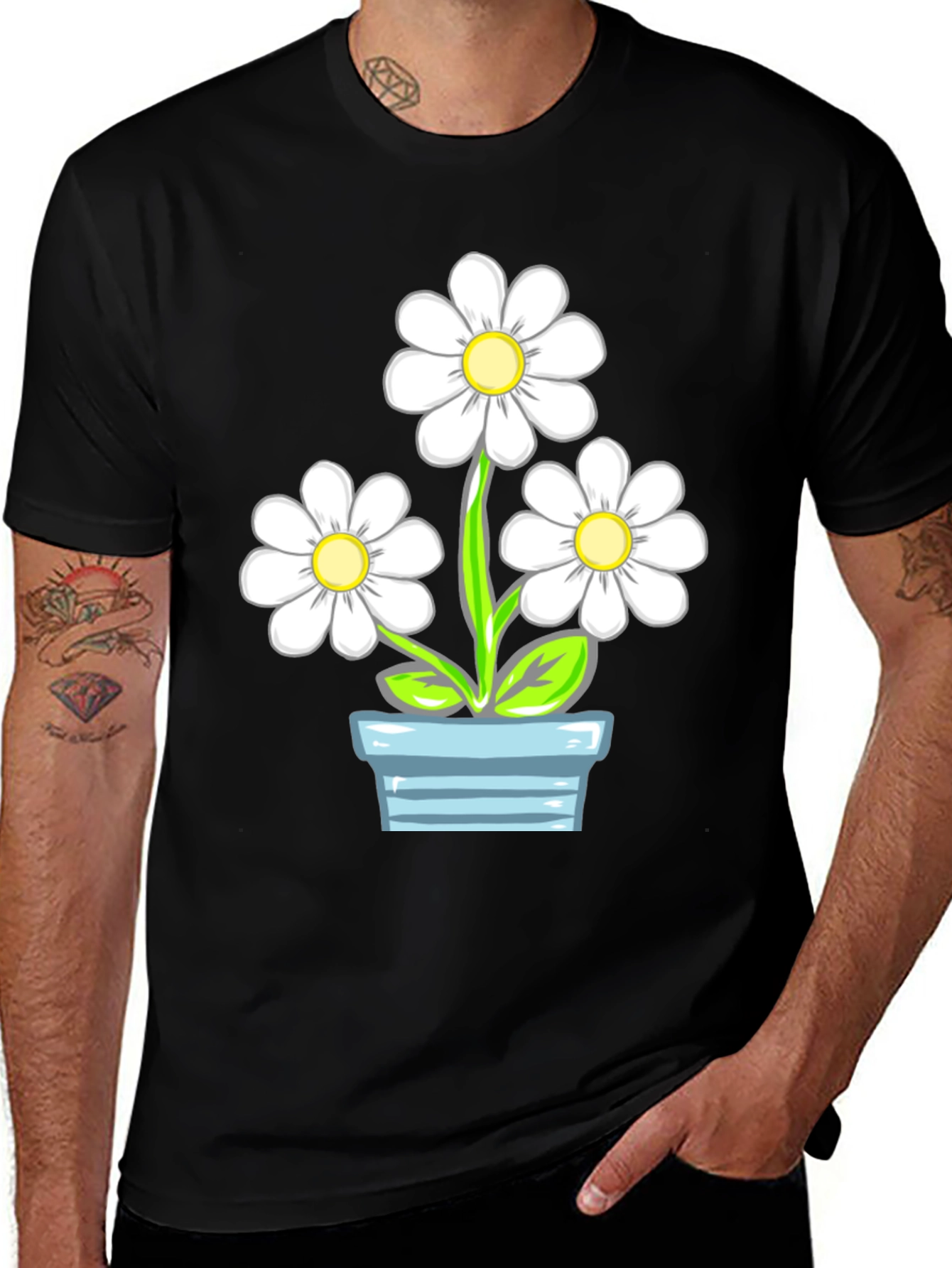 Daisy Flower Pot Graphic Tee - Stylish Comfort