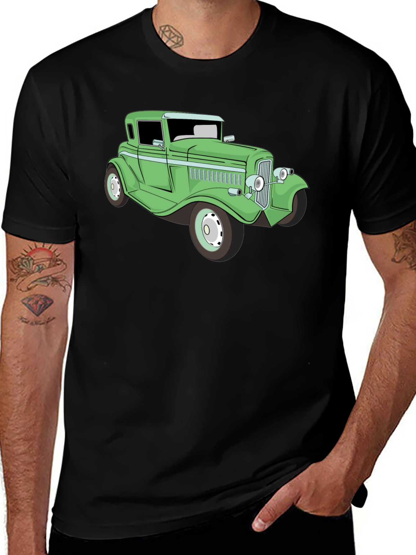 Variant 16 of Vintage Green Car Graphic Tee - Cool Classic Design