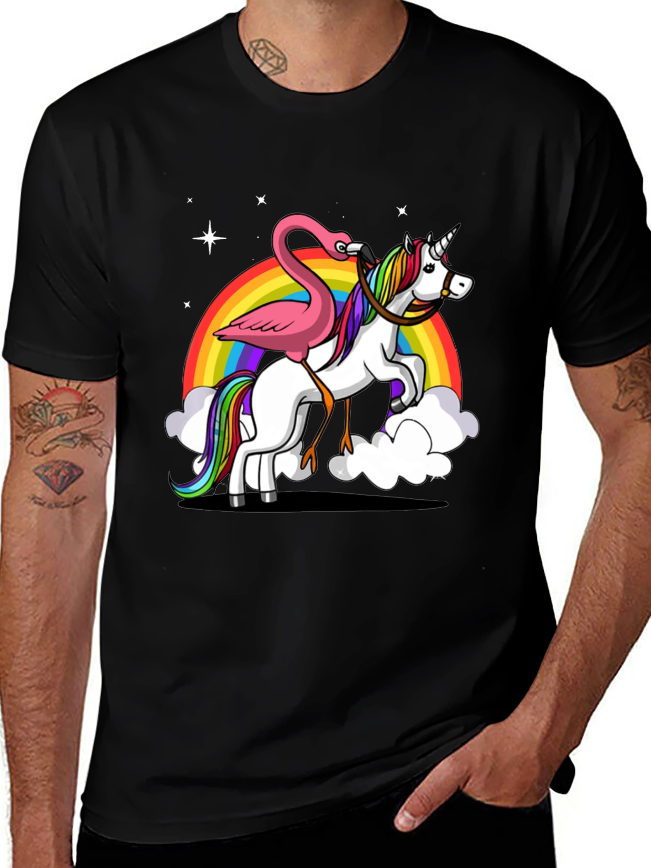 Variant 28 of Unicorn & Flamingo Graphic T-Shirt - Men's Black Tee
