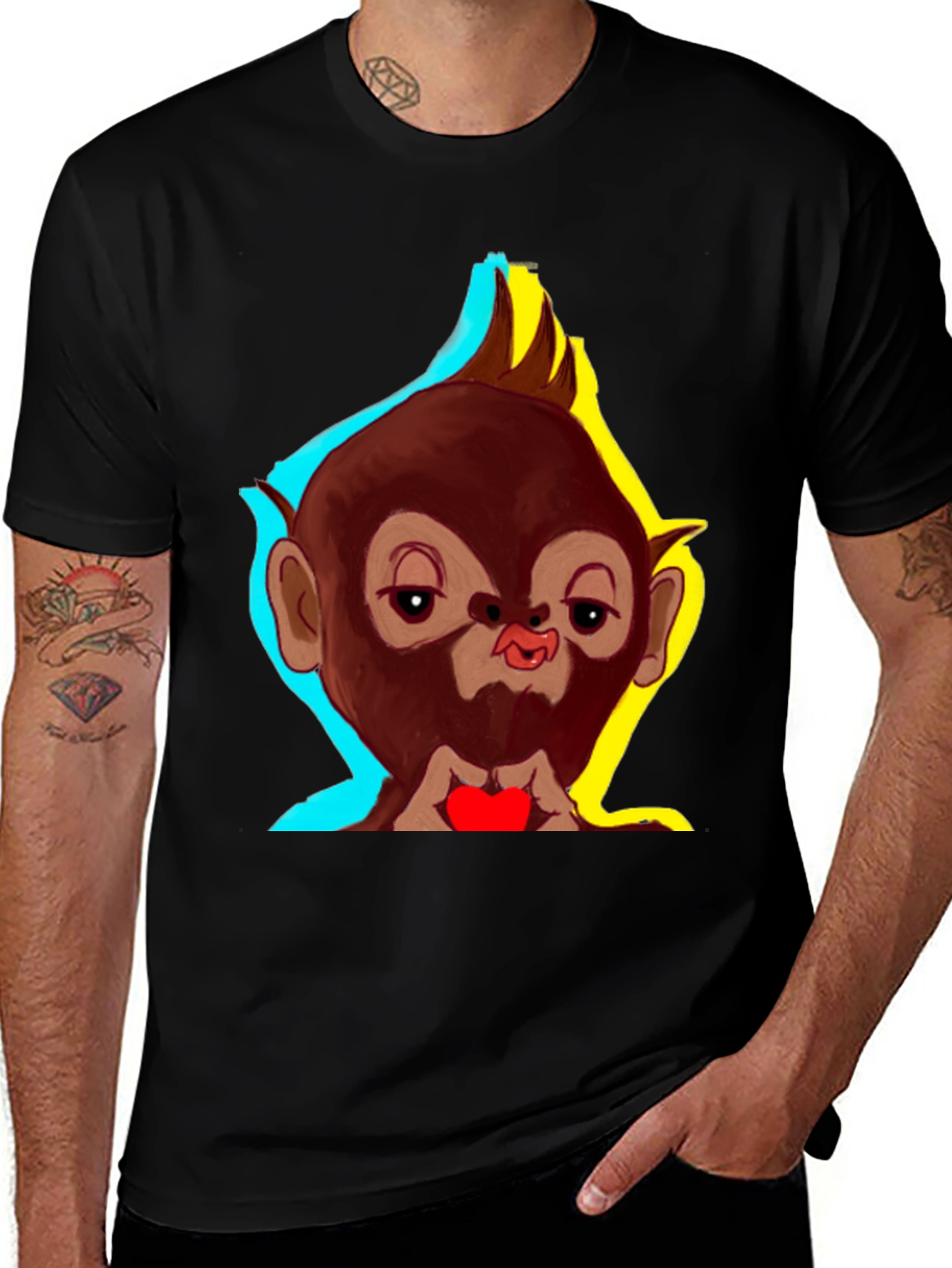 Variant 29 of Monkey Love T-Shirt - Black Cotton Blend