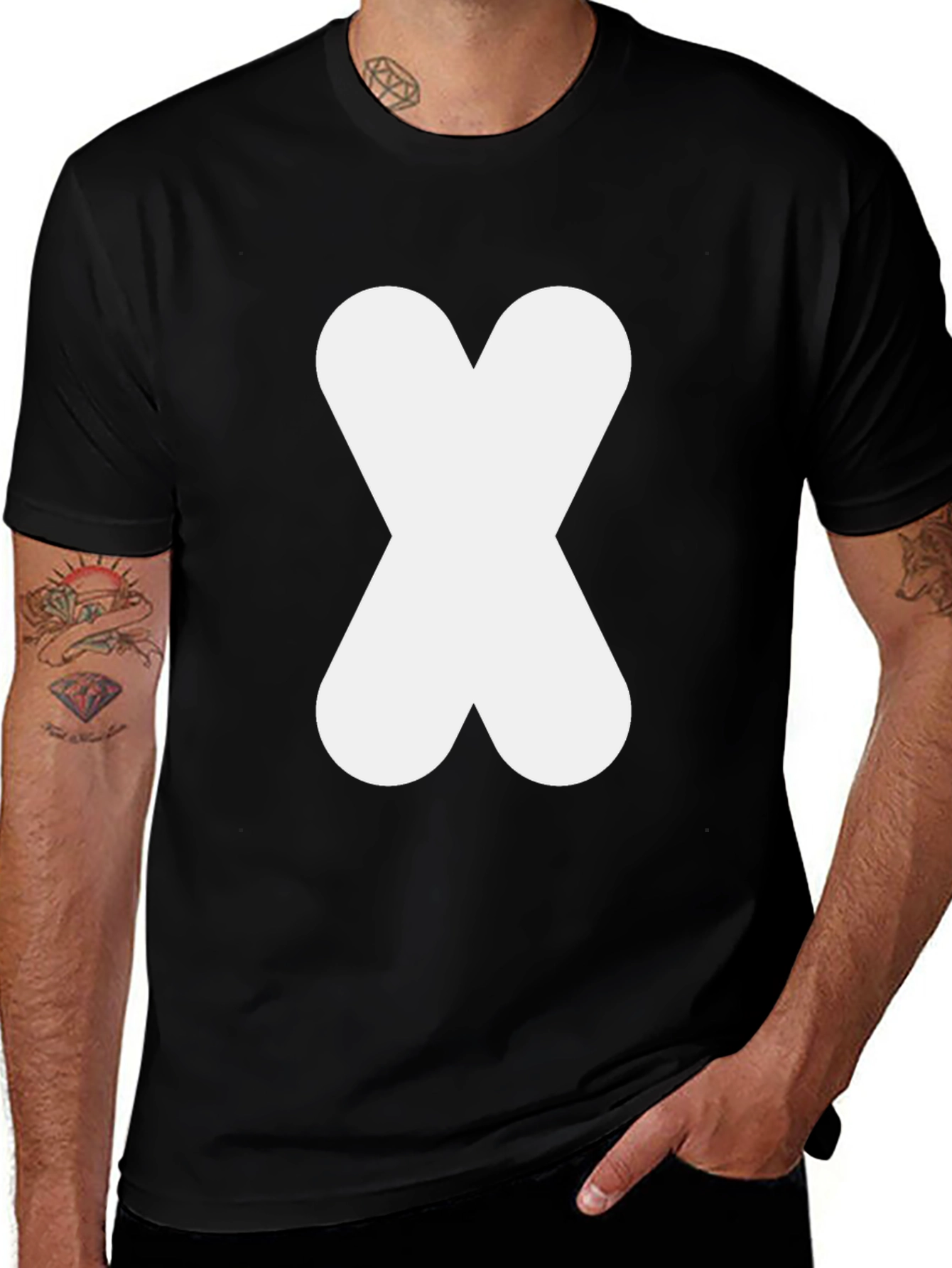 Variant 7 of Black T-Shirt with White Abstract 'X' Design