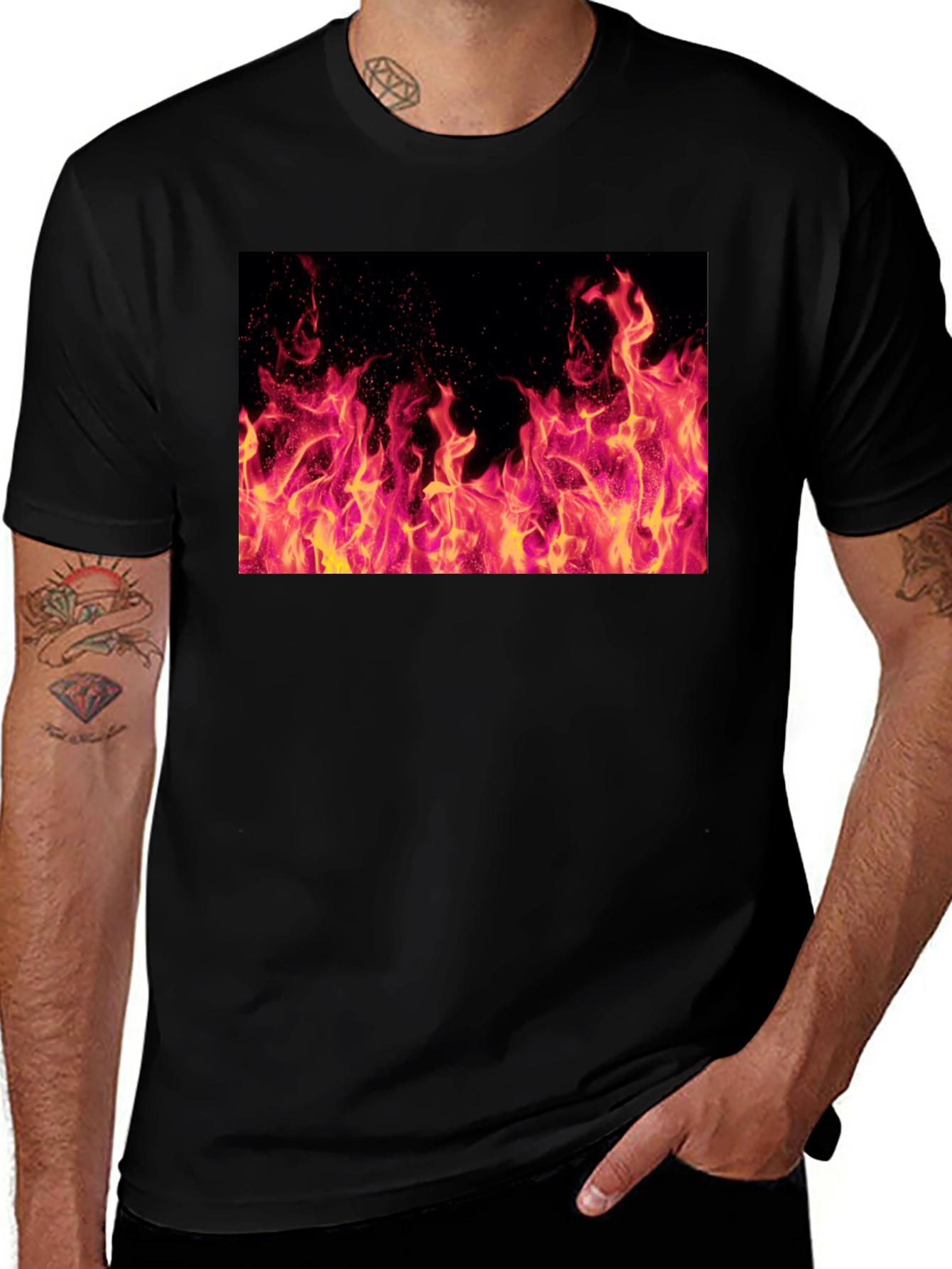Variant 30 of Fiery Flames Graphic T-Shirt - Bold Black Tee