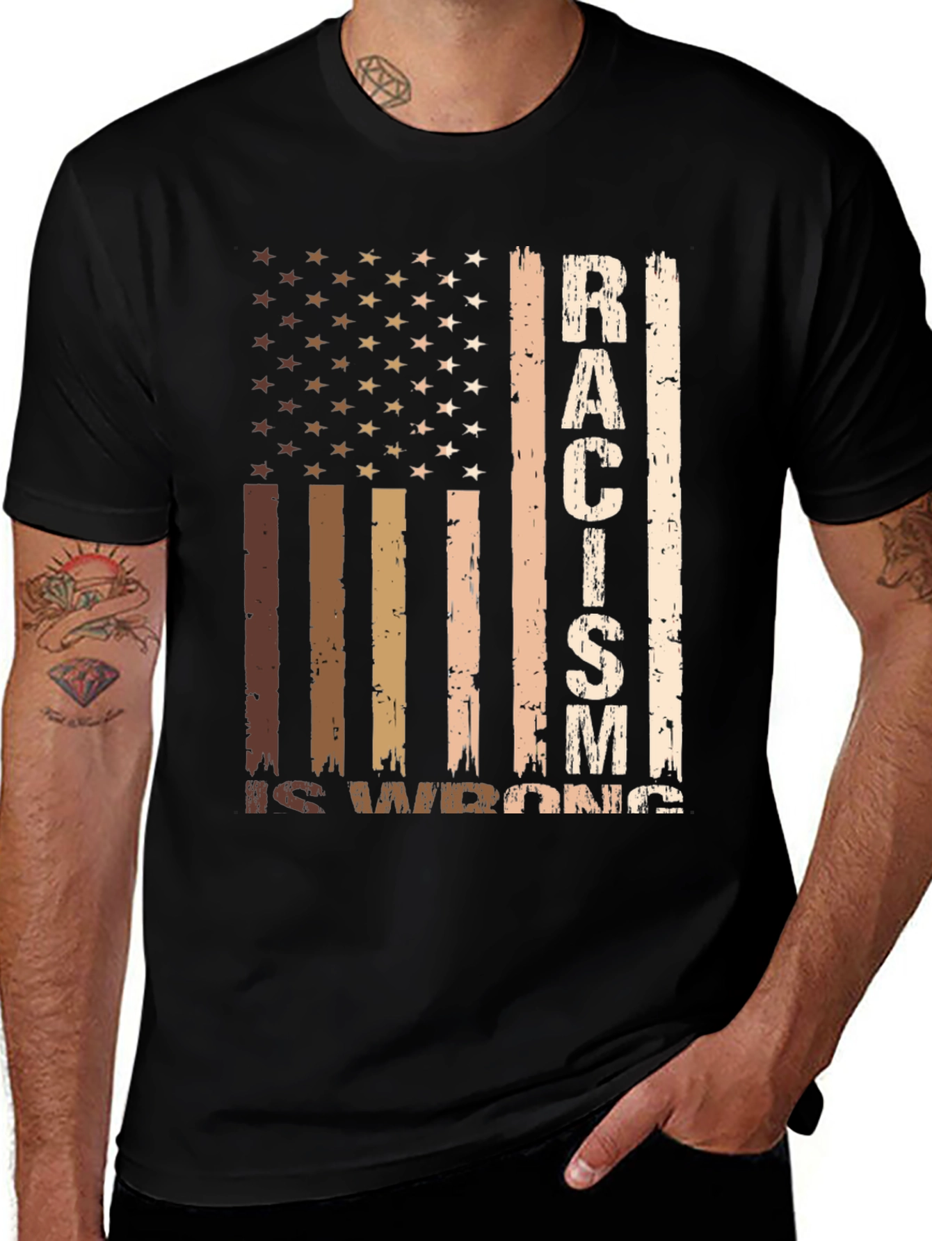 Variant 11 of Racism Is Wrong American Flag T-Shirt