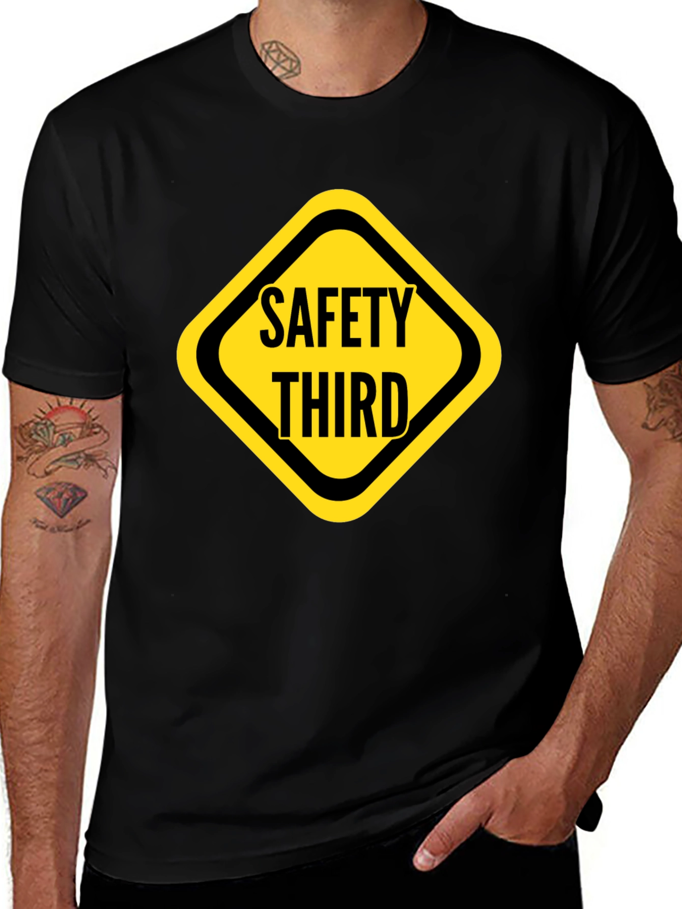 Variant 30 of Safety Third Graphic Tee - Black Cotton T-Shirt
