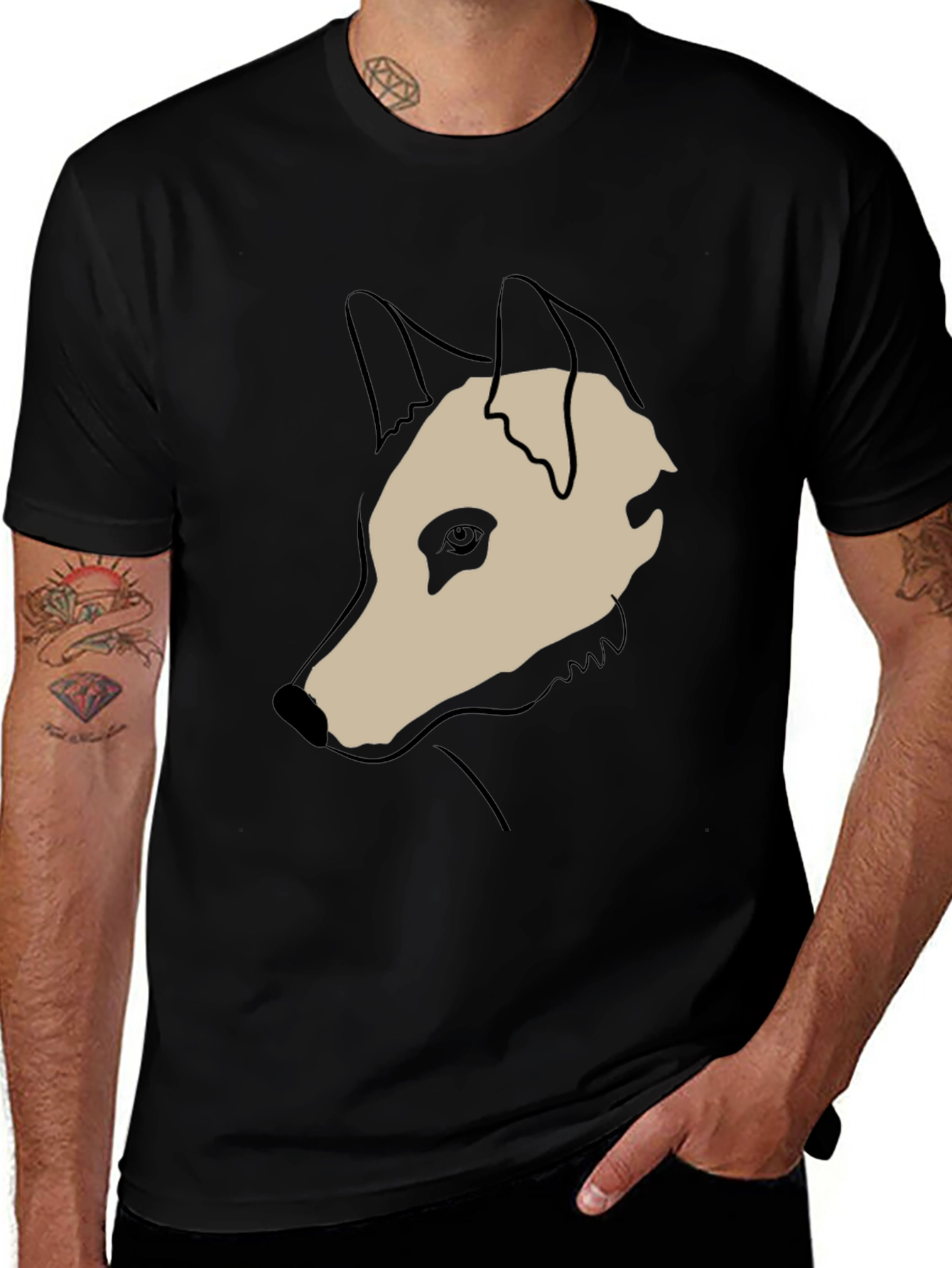 Variant 2 of Unique Dog Head Outline Black T-Shirt