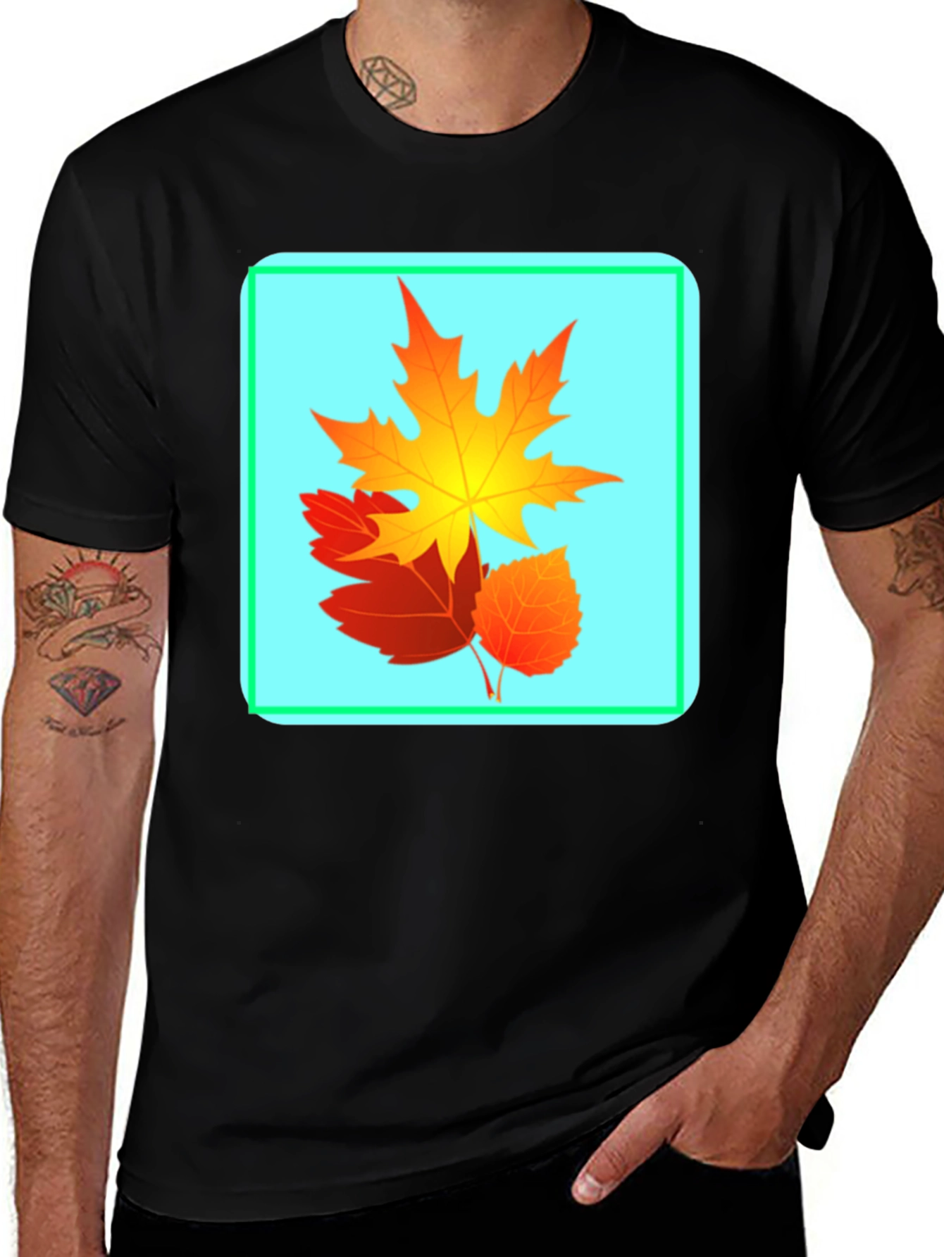 Autumn Leaves Graphic T-Shirt - Black Cotton Blend