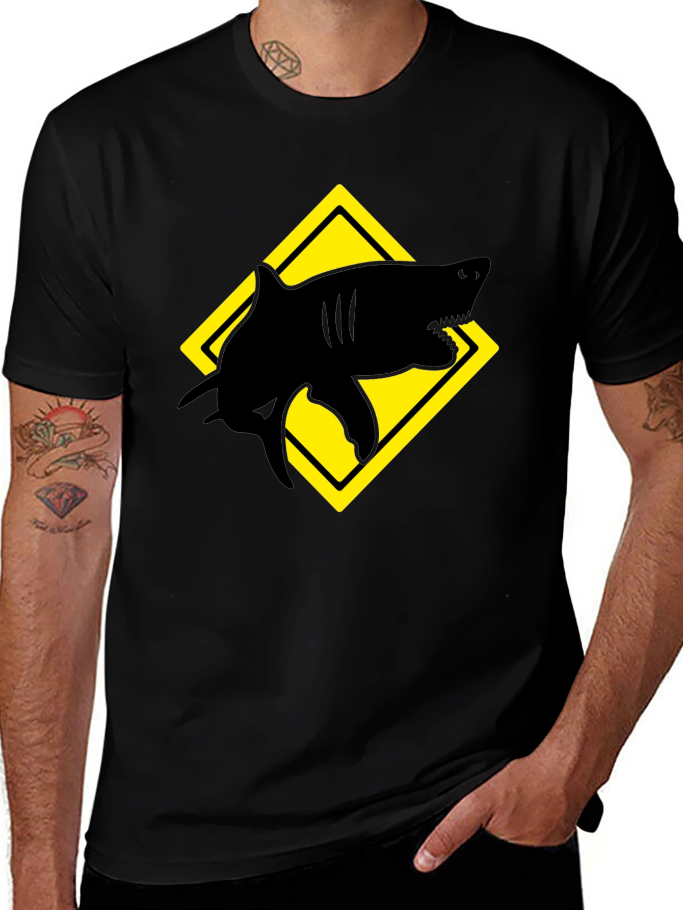 Variant 27 of Shark Warning T-Shirt - Black Graphic Tee
