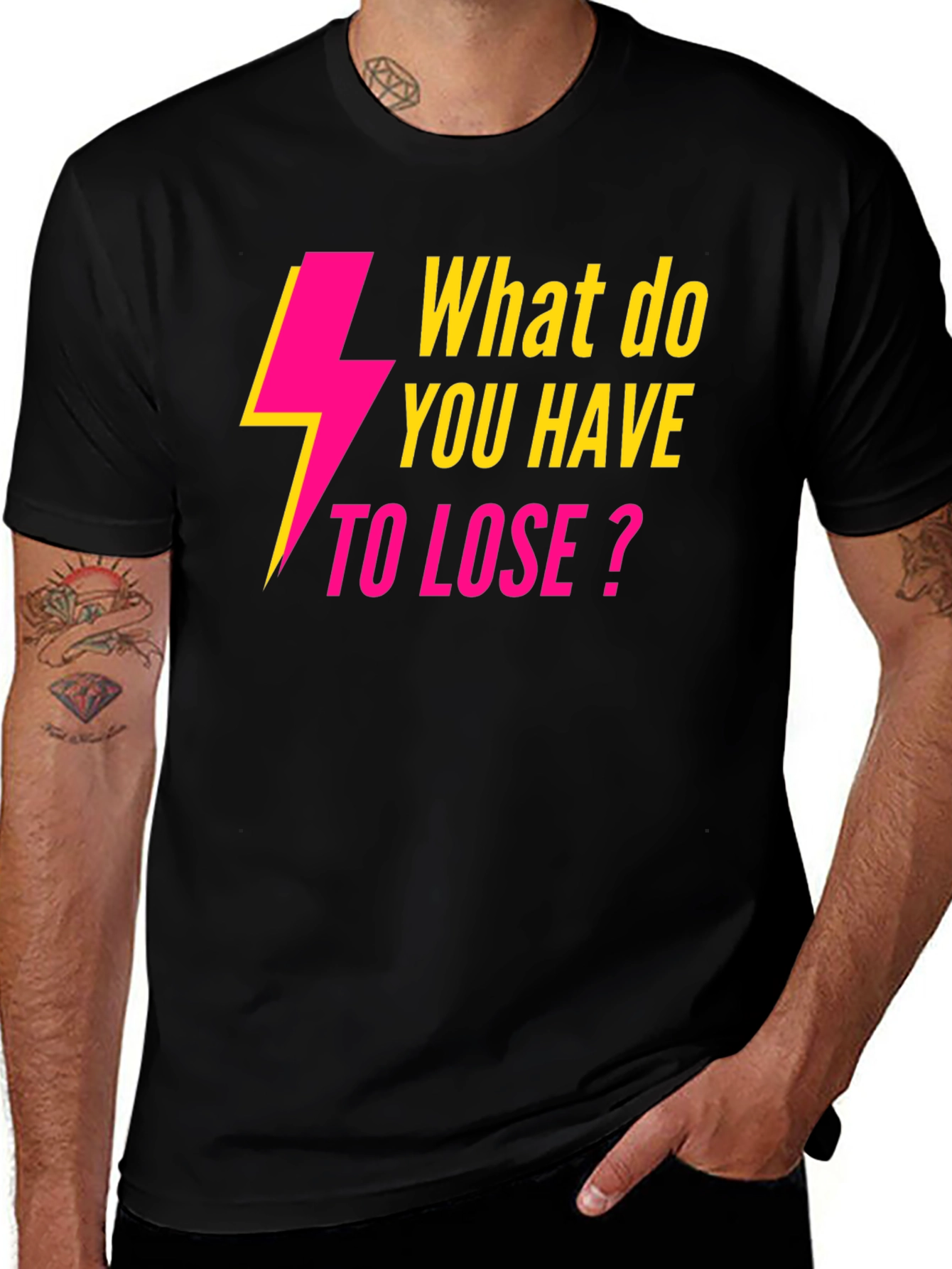 Variant 7 of Electric Pink 'What to Lose?' Black T-Shirt