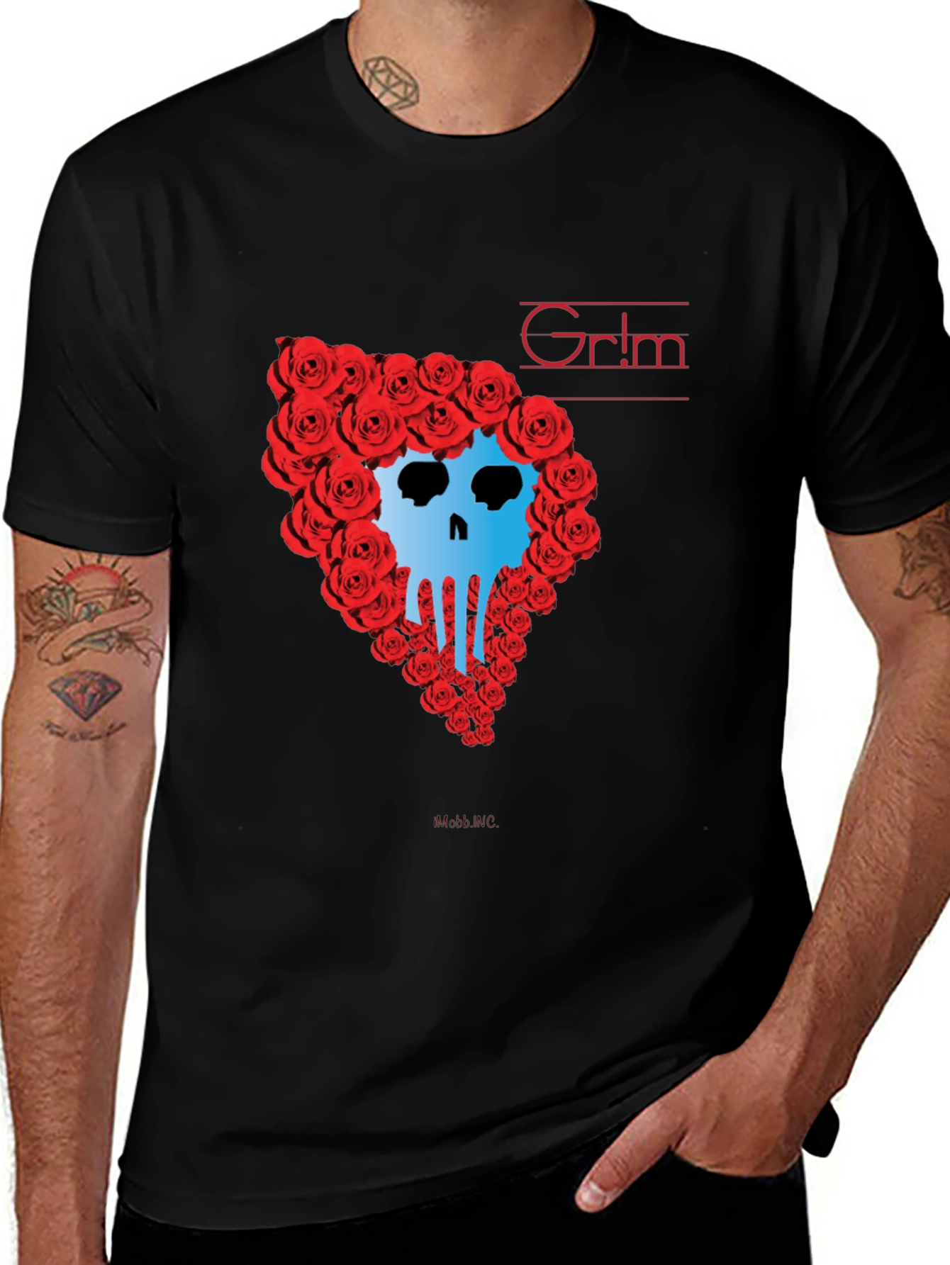 Variant 21 of Grim Rose Skull Graphic Tee - Black