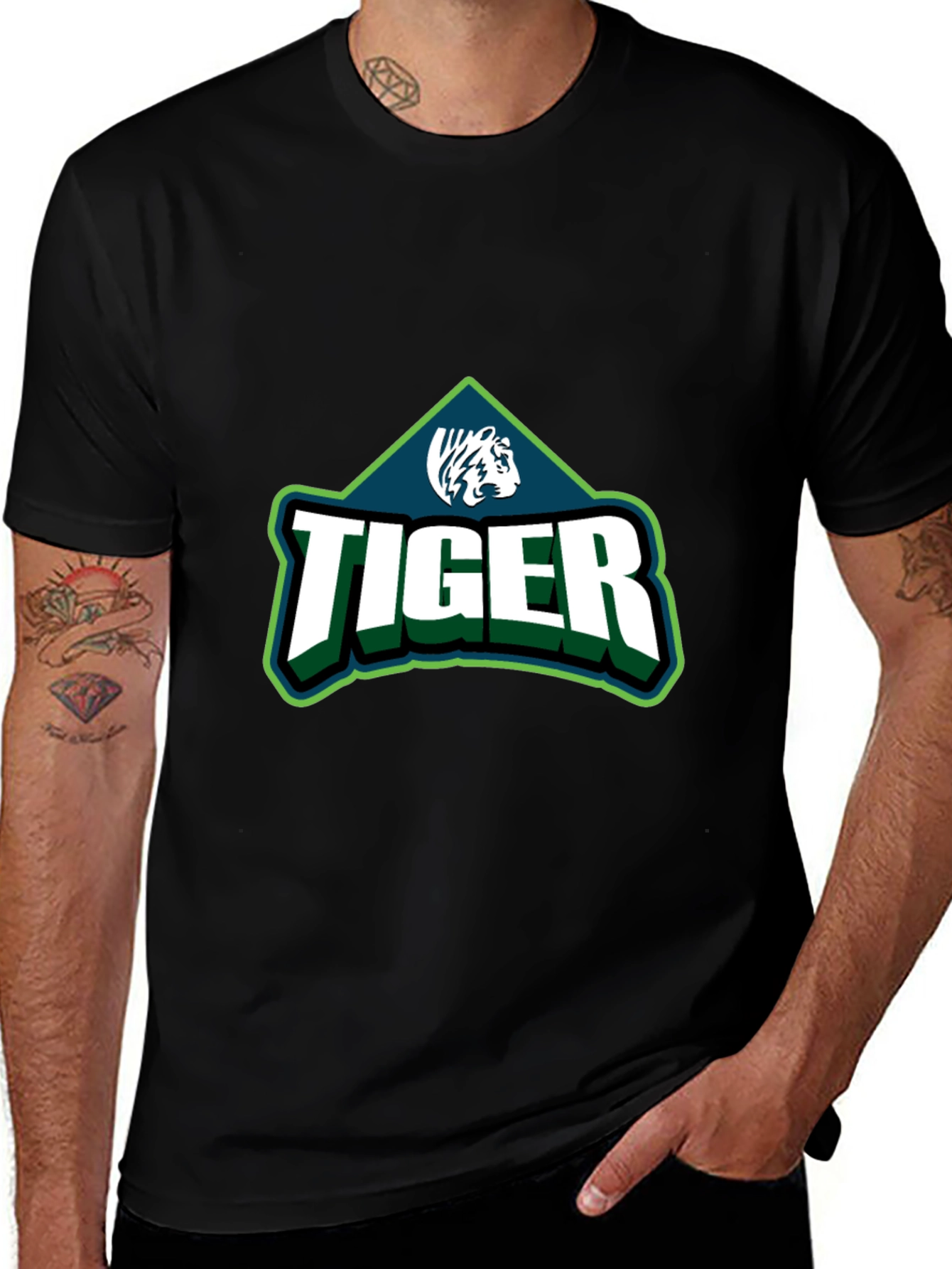 Variant 4 of Tiger Graphic Print Men's Black T-Shirt