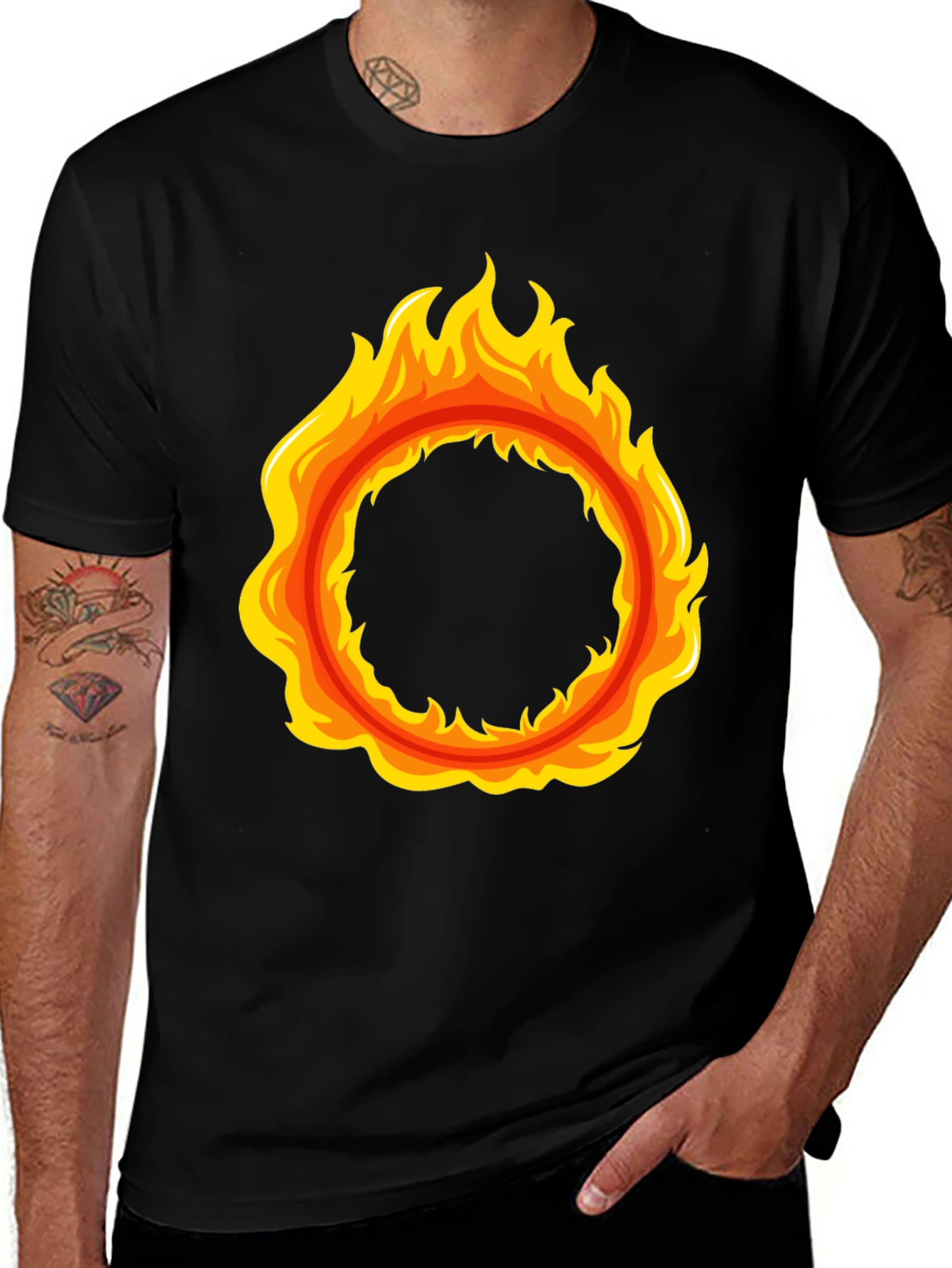 Variant 13 of Flaming Ring Graphic Black T-Shirt