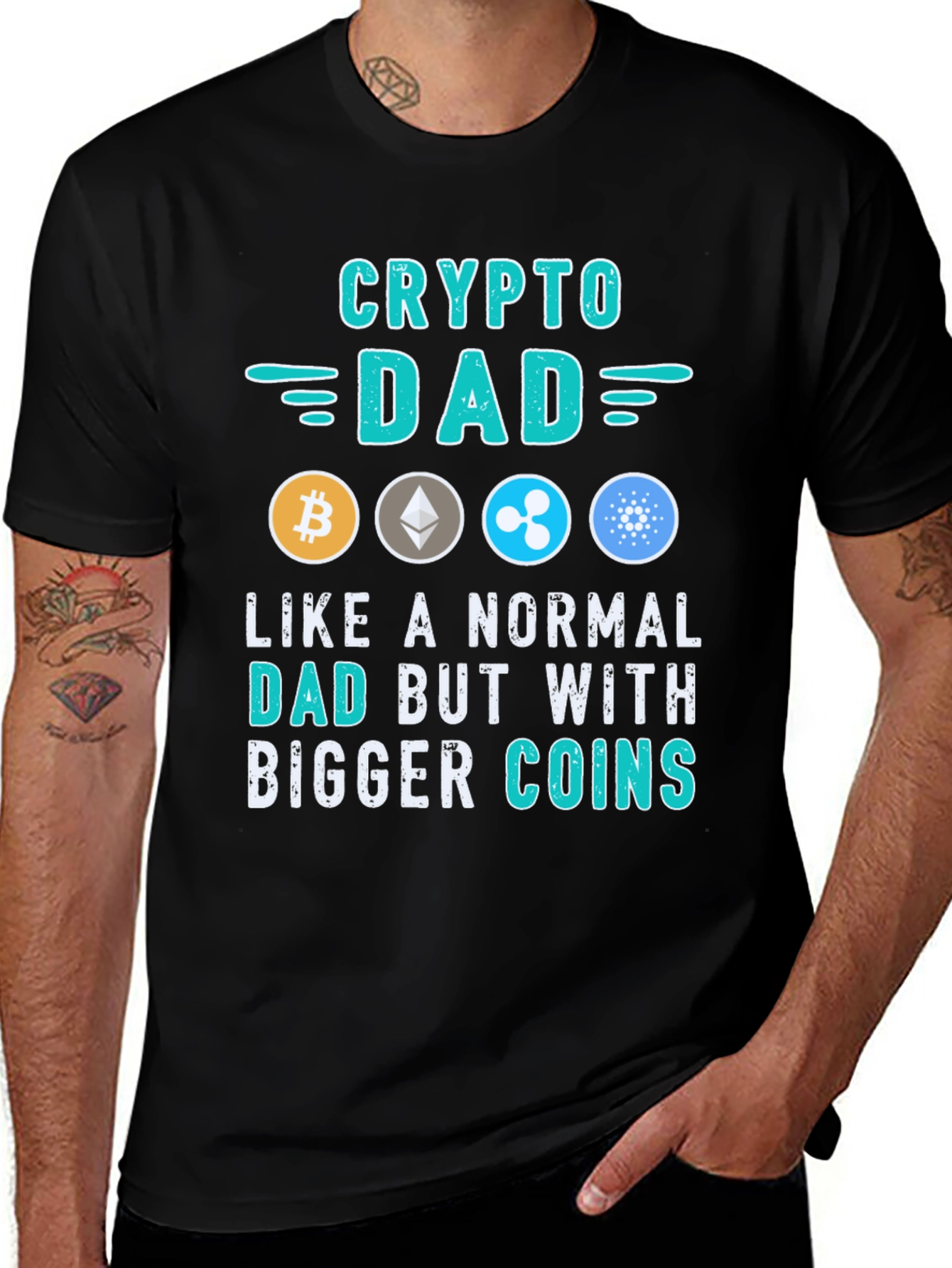 Crypto Dad Black T-Shirt Bitcoin Ethereum Ripple Cardano