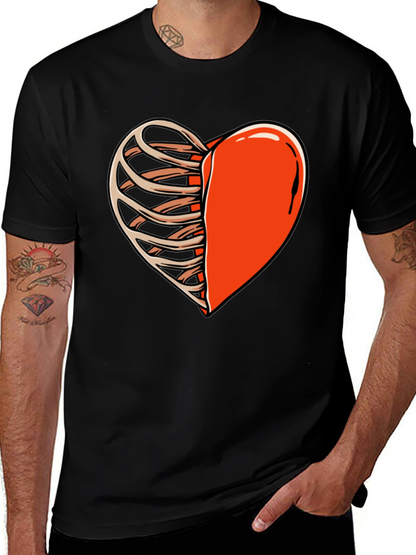 Variant 29 of Heart & Rib Cage Graphic Tee - Unique Anatomy Design