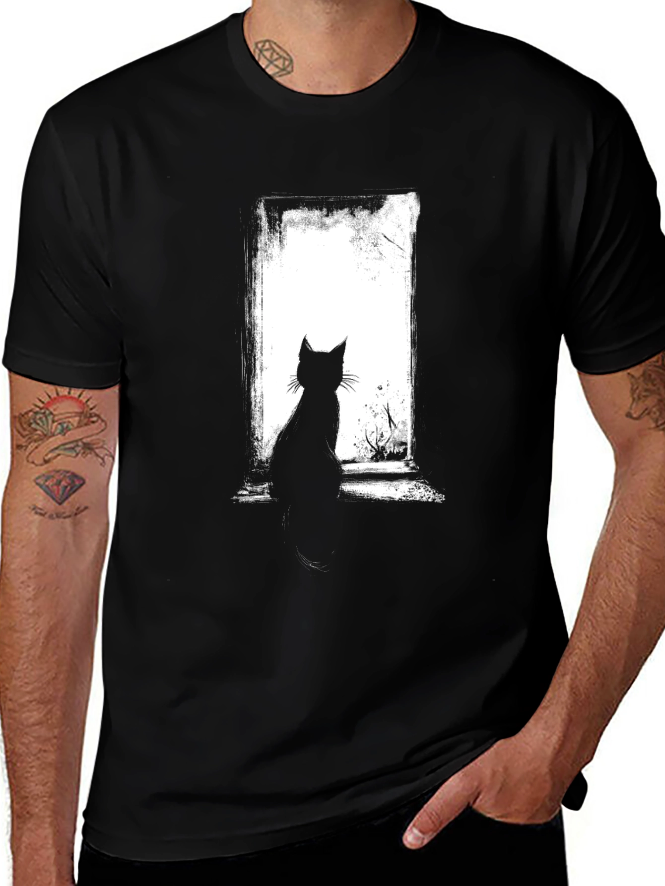 Variant 15 of Cat Silhouette Graphic Black T-Shirt