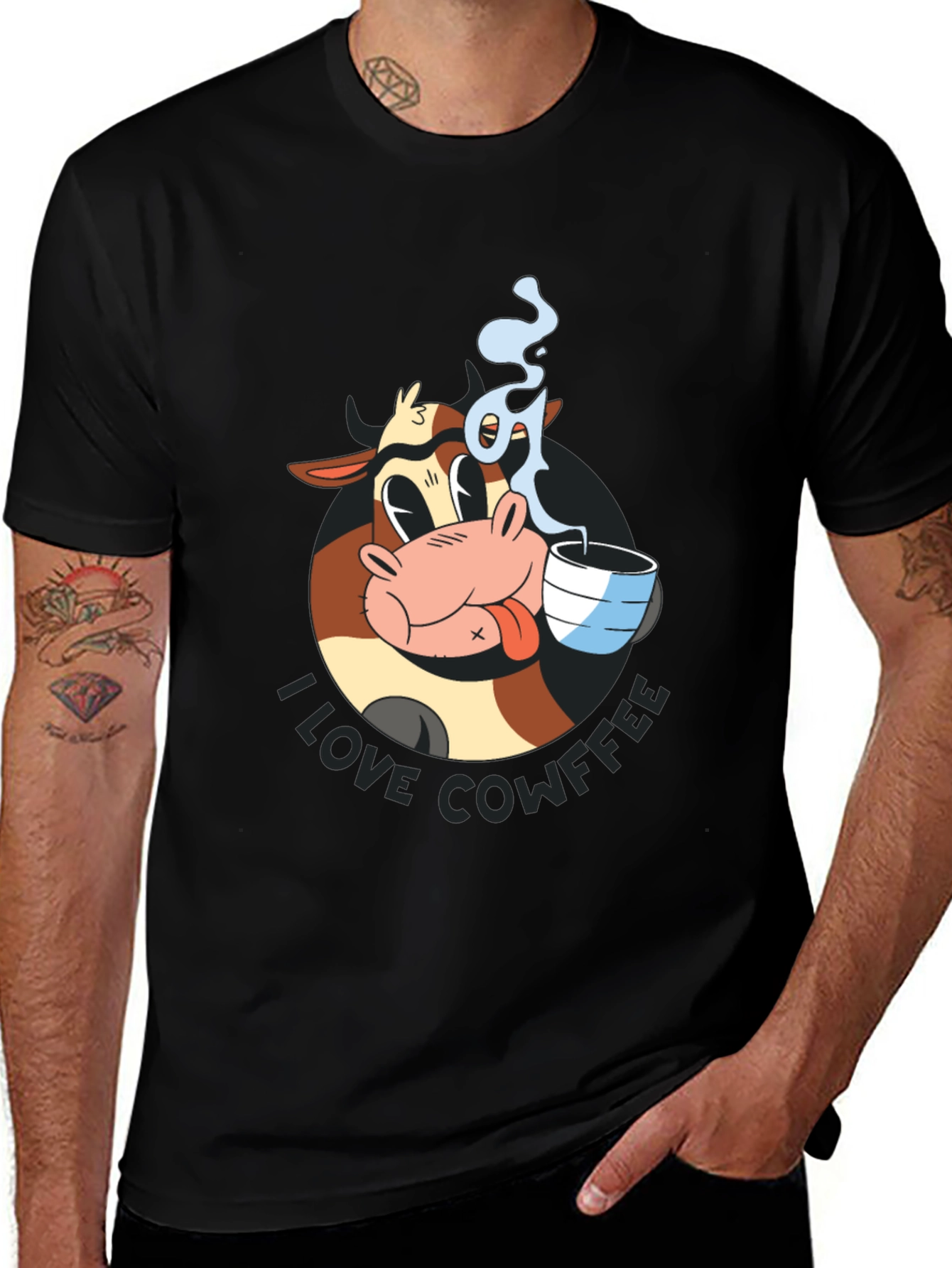 Variant 15 of Cowffee T-Shirt - Cartoon Cow Coffee Lover Tee