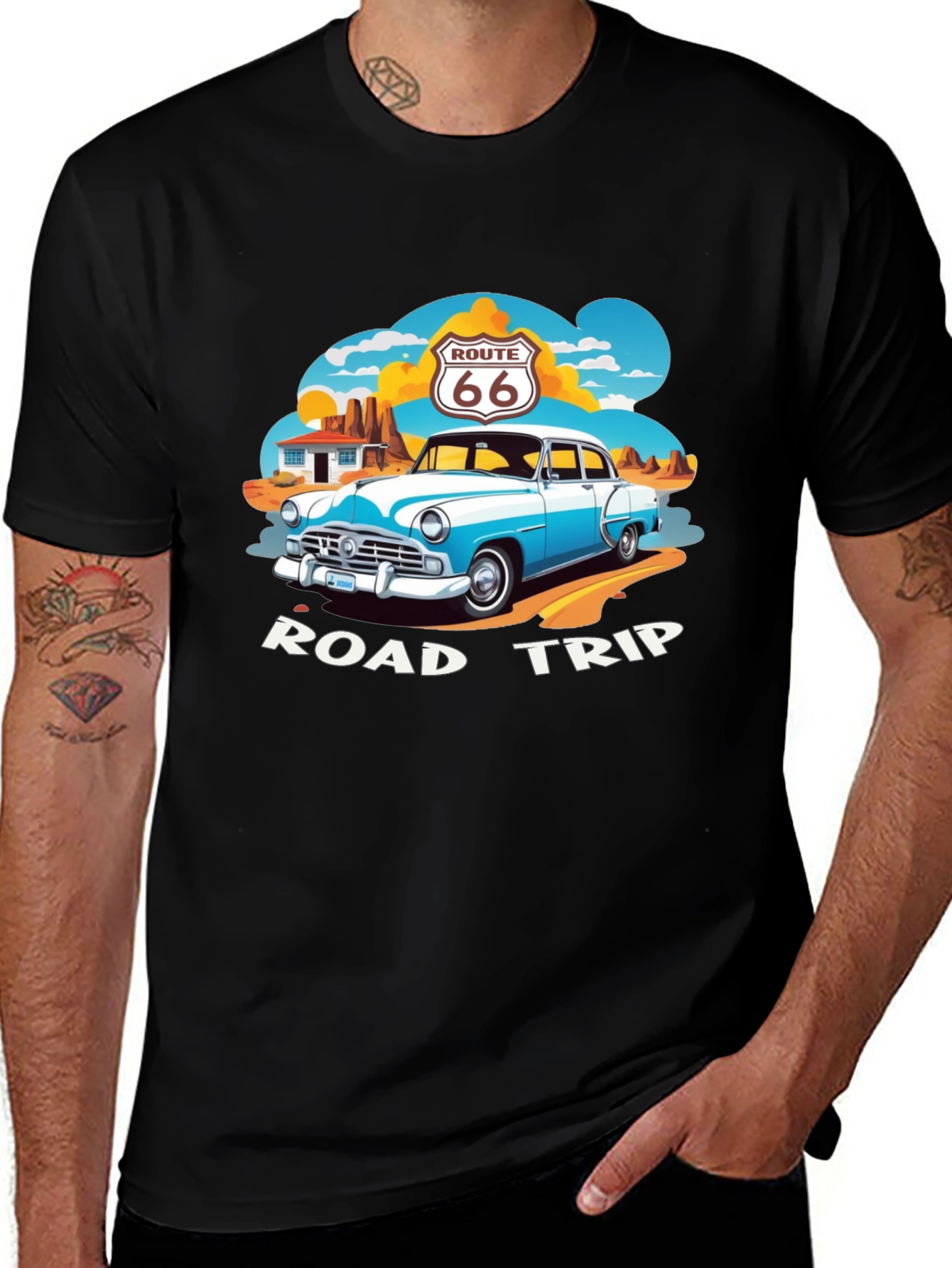 Route 66 Road Trip Black Graphic Tee