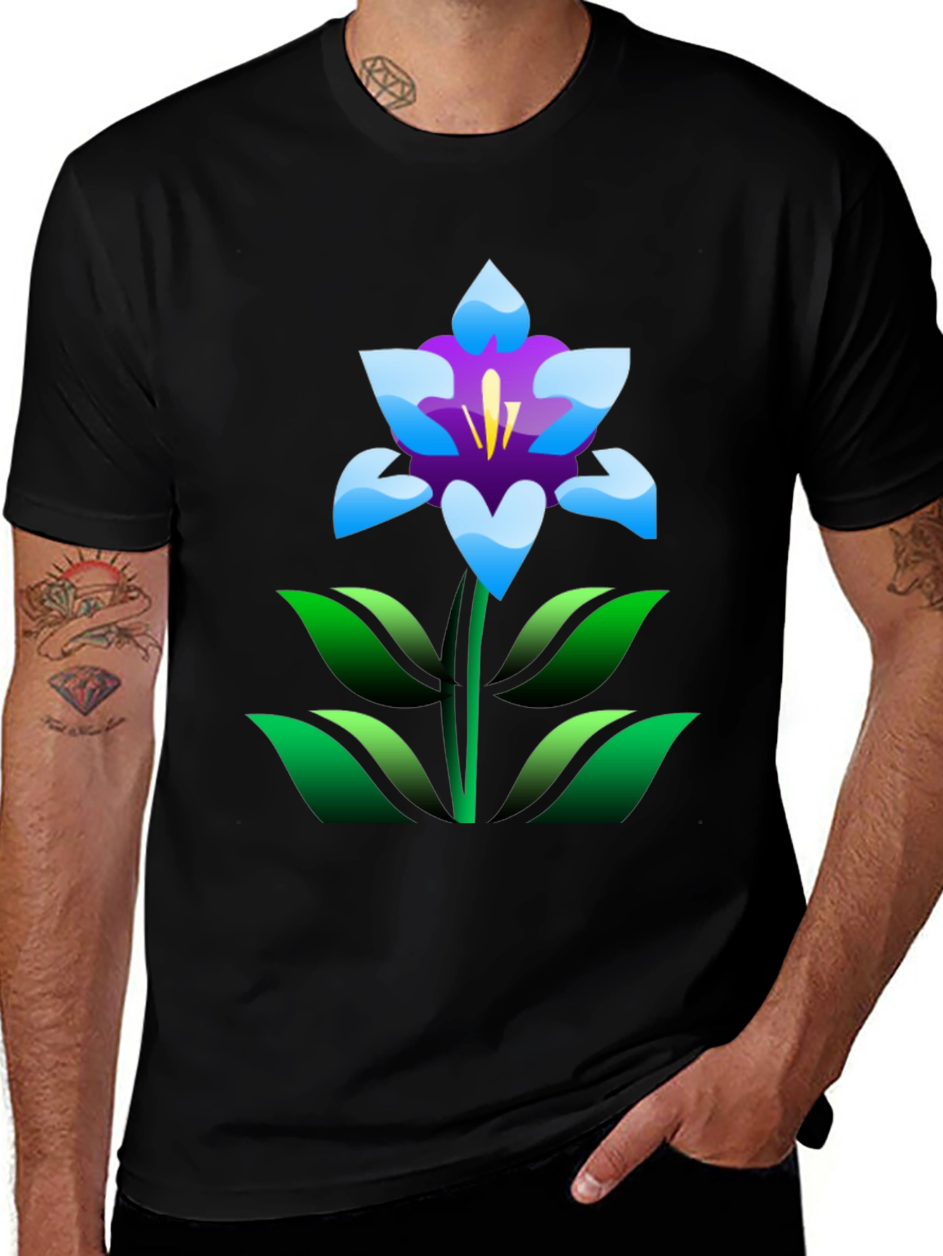 Variant 2 of Floral T-Shirt - Black with Graphic Flower Print