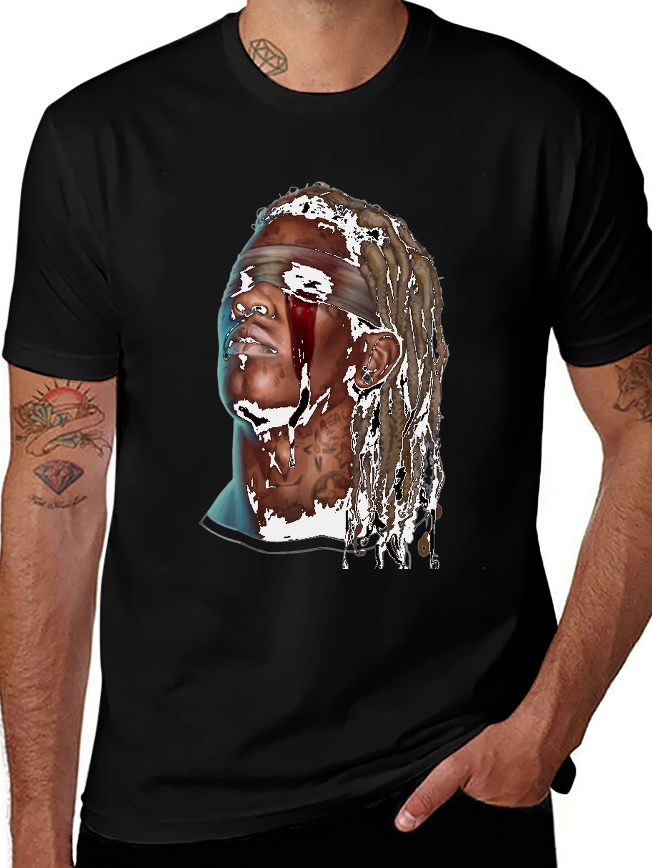 Variant 25 of Unique Graphic Tee - Artistic Blinded Man Design