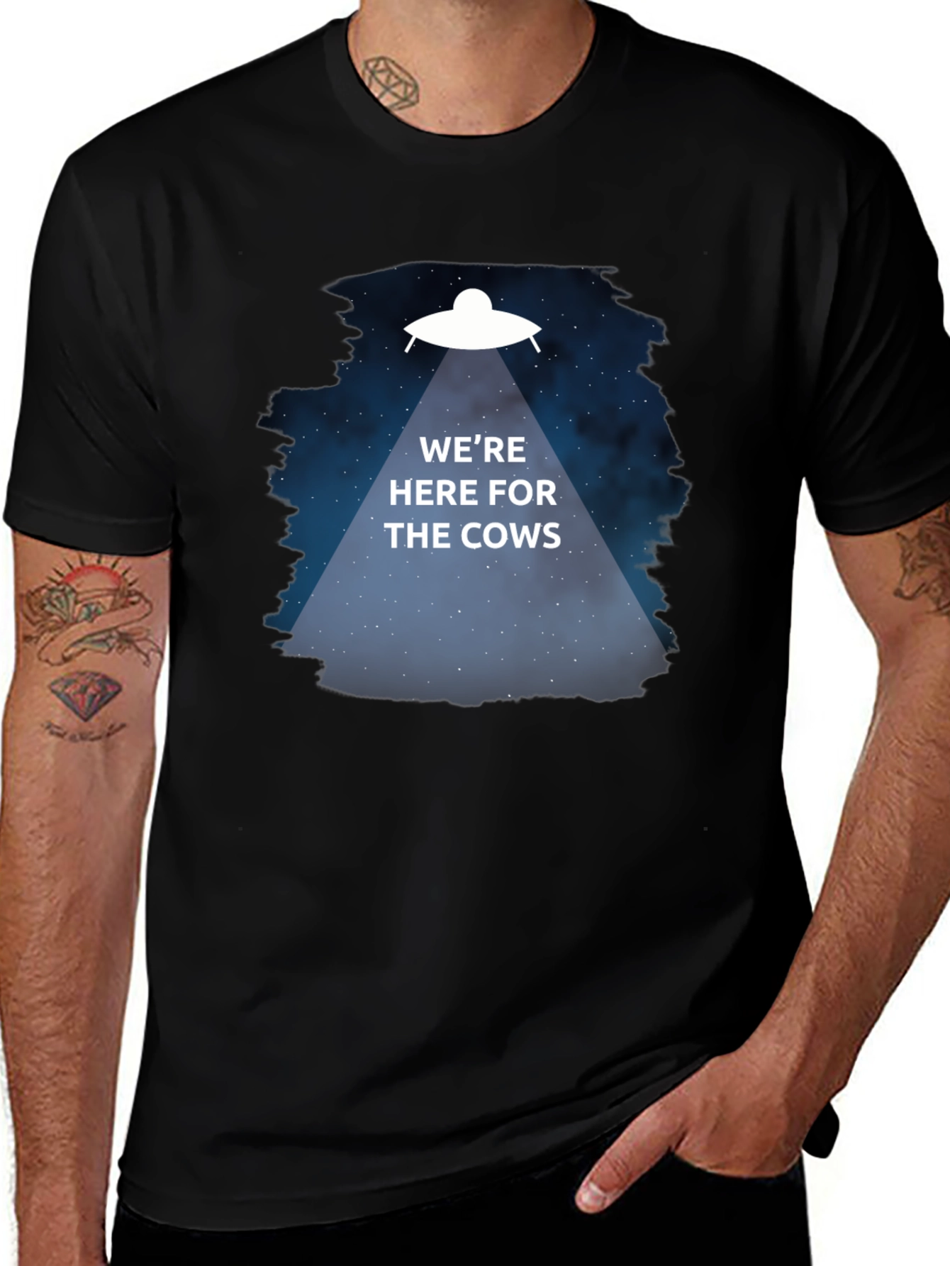 Variant 25 of We're Here for the Cows T-Shirt Alien Abduction