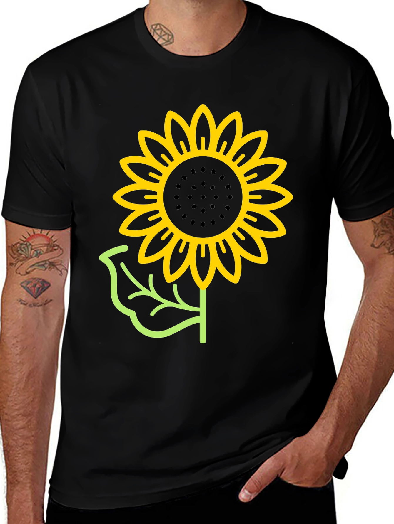 Variant 11 of Sunflower Graphic T-Shirt - Black Cotton Tee