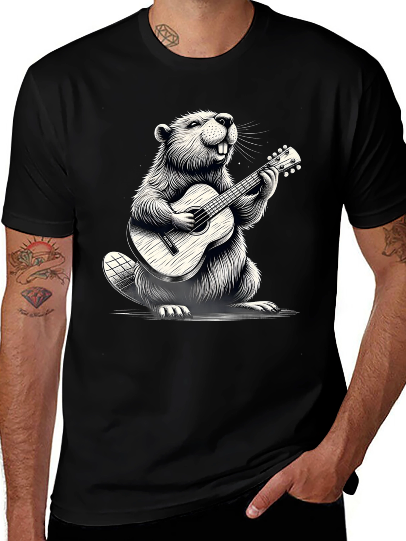 Variant 9 of Musician Beaver Graphic Tee - Black
