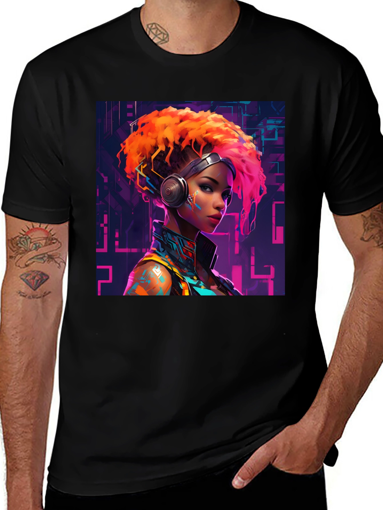 Variant 26 of Cyberpunk Woman Graphic Tee - Black