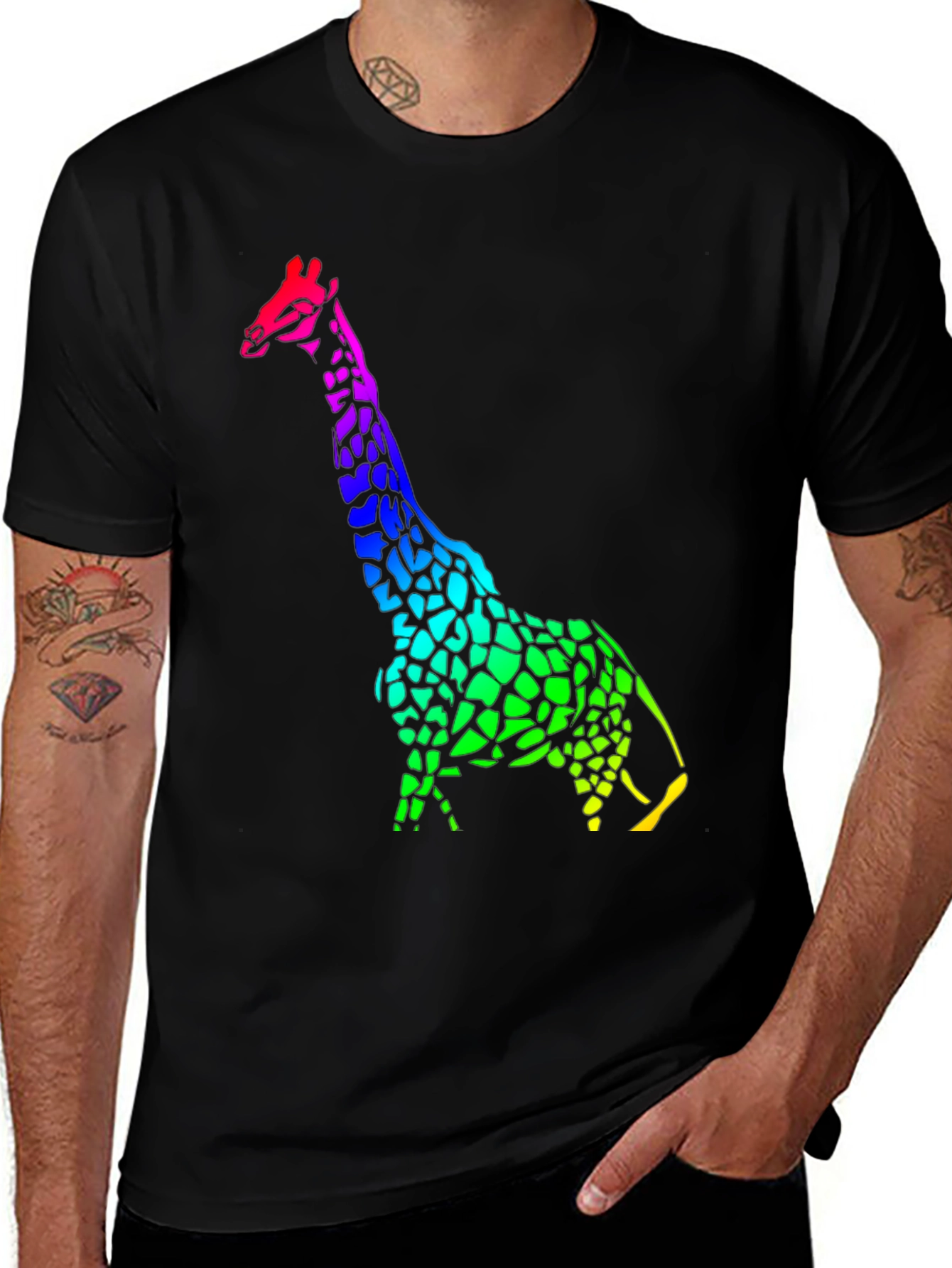 Variant 7 of Rainbow Giraffe Black T-Shirt