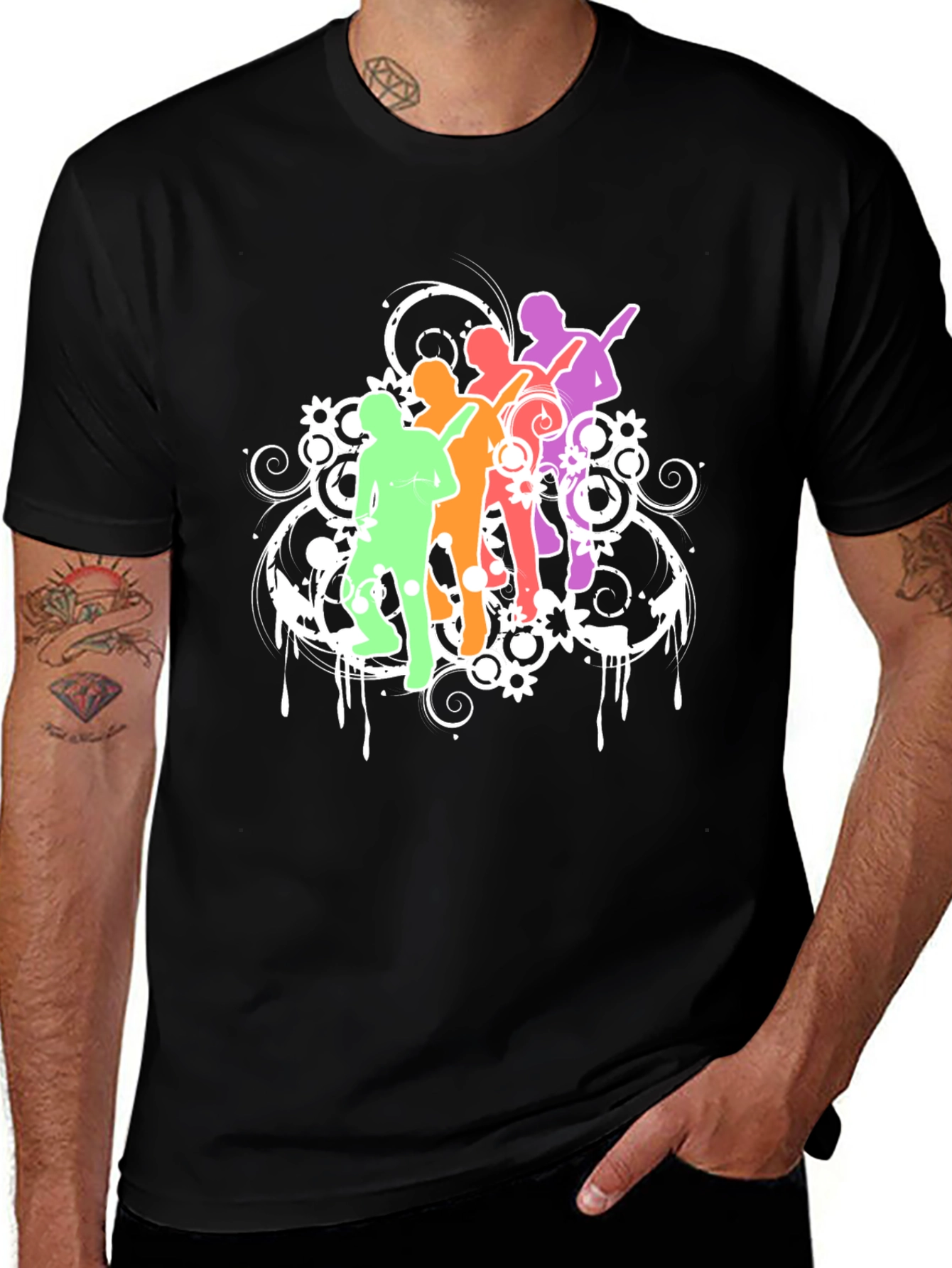 Variant 3 of Colorful Music Band Graphic Black T-Shirt